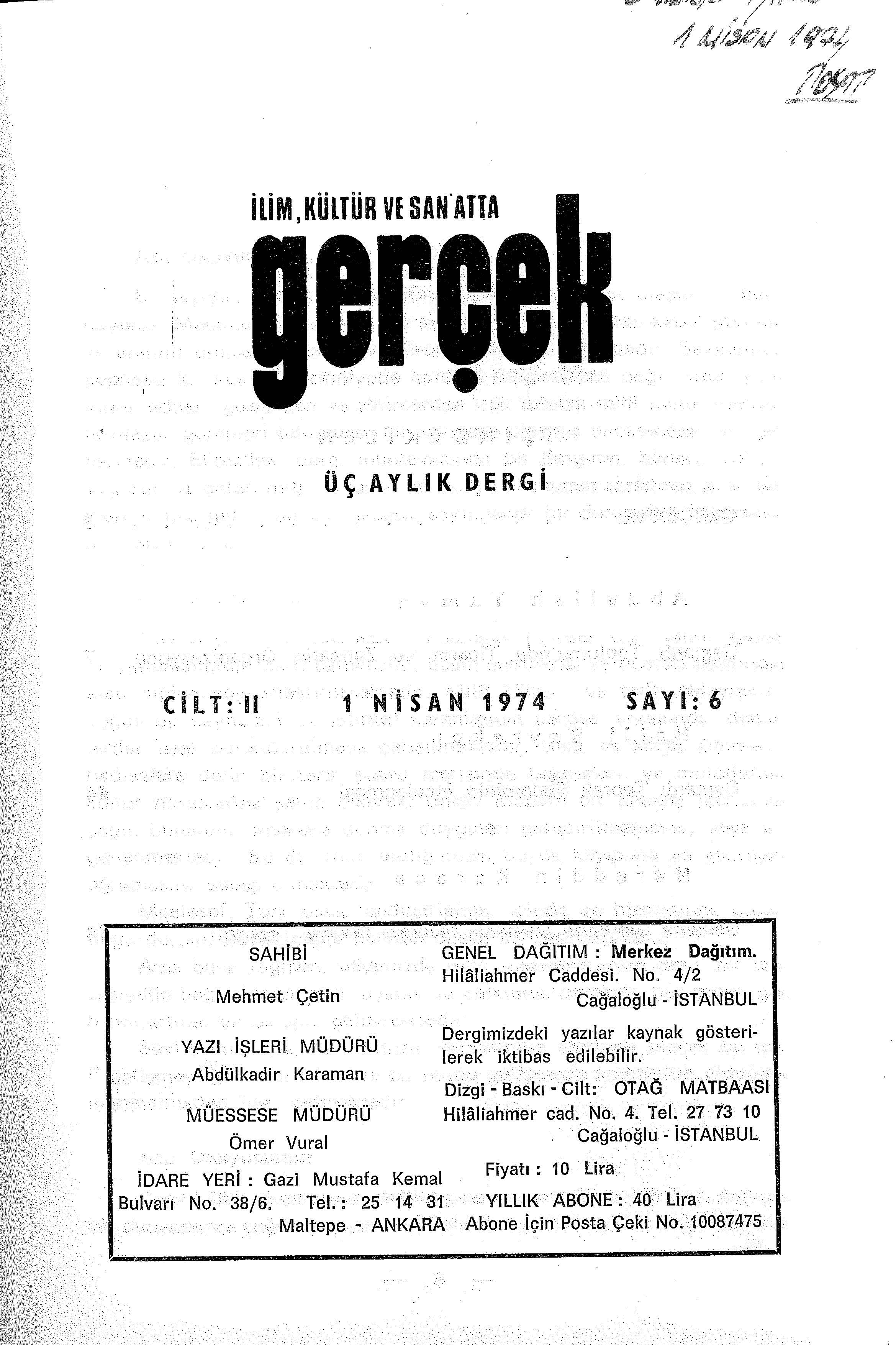 2. Cilt 6. Sayı Kapağı