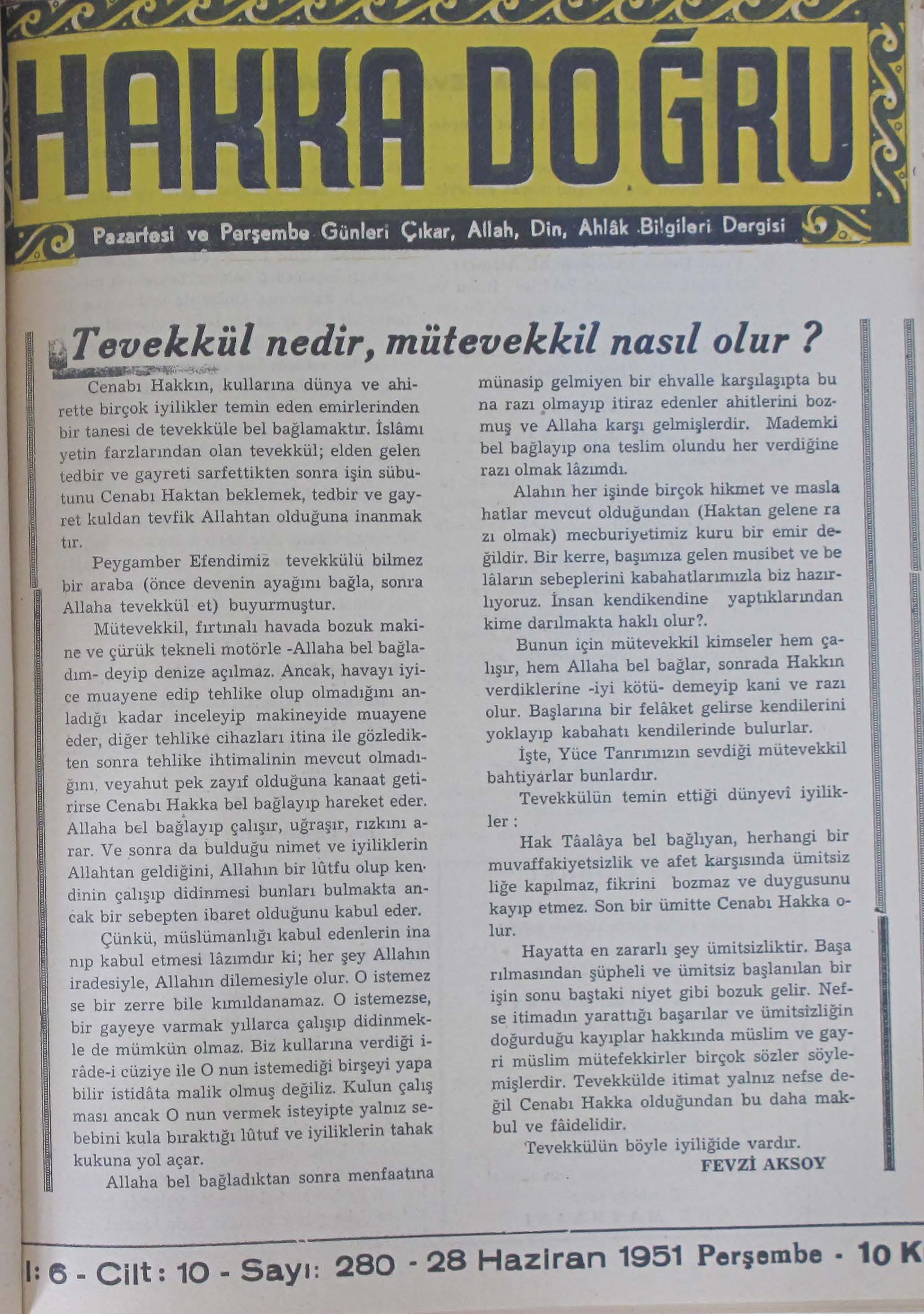 10. Cilt 280. Sayı Kapağı