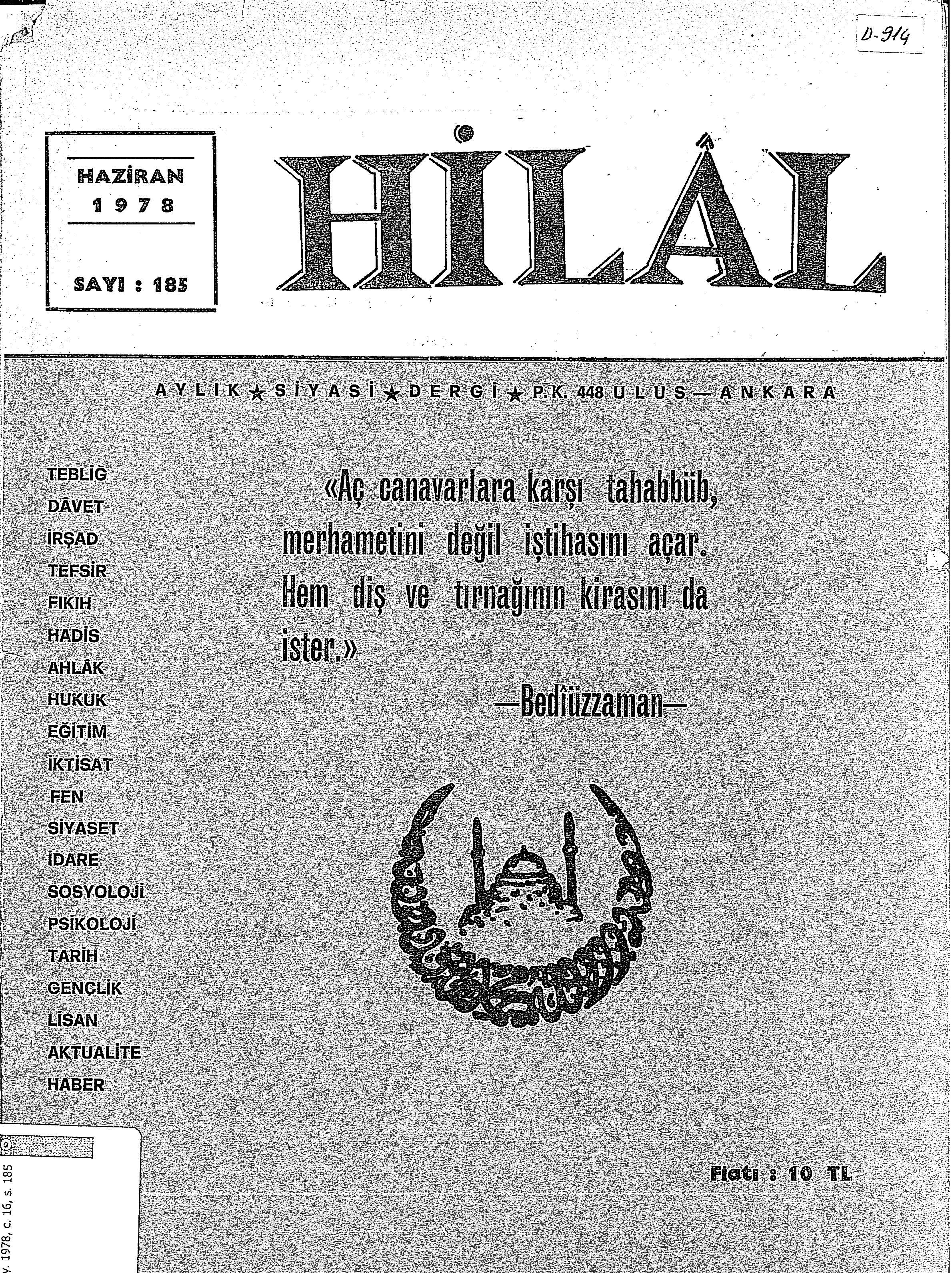 16. Cilt 185. Sayı Kapağı