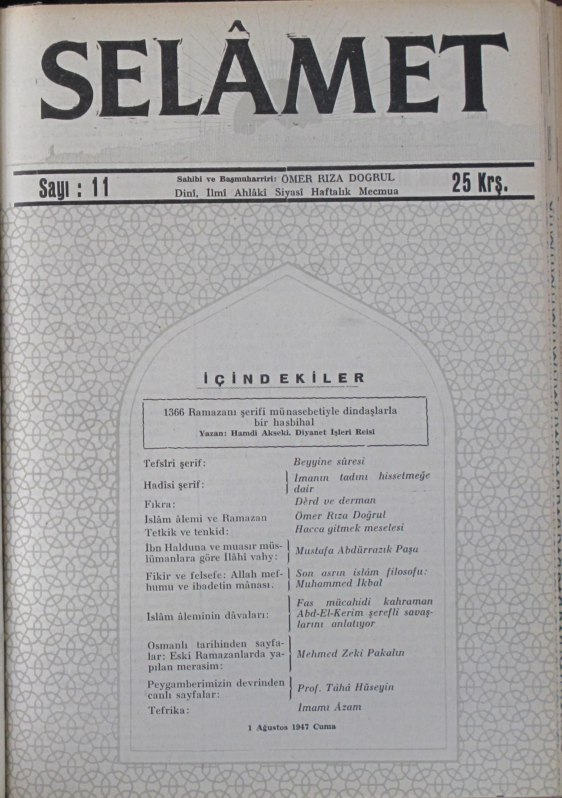 1. Cilt 11. Sayı Kapağı
