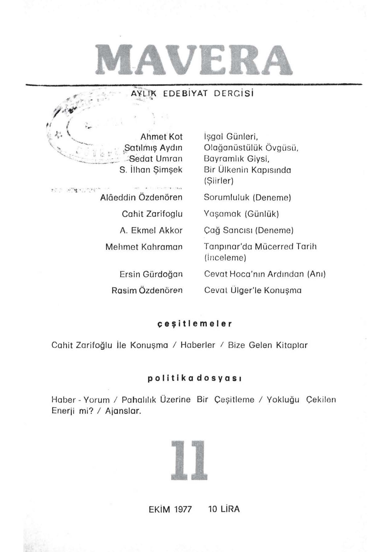 1. Cilt 11. Sayı Kapağı