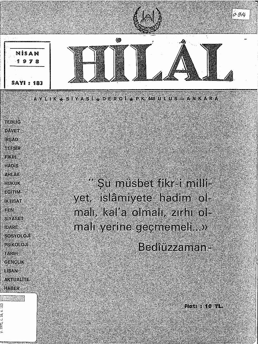 16. Cilt 183. Sayı Kapağı