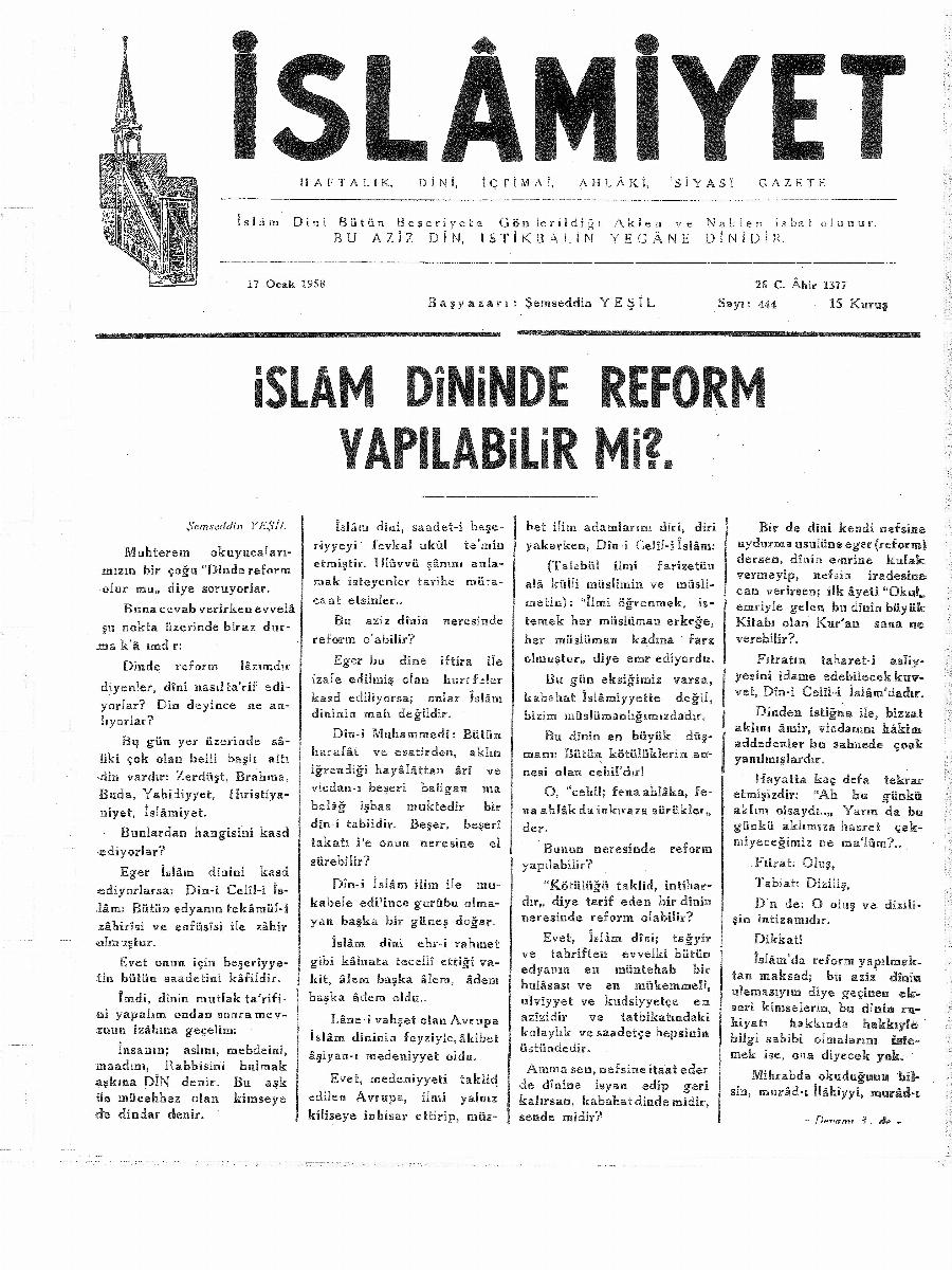 9. Cilt 444. Sayı Kapağı