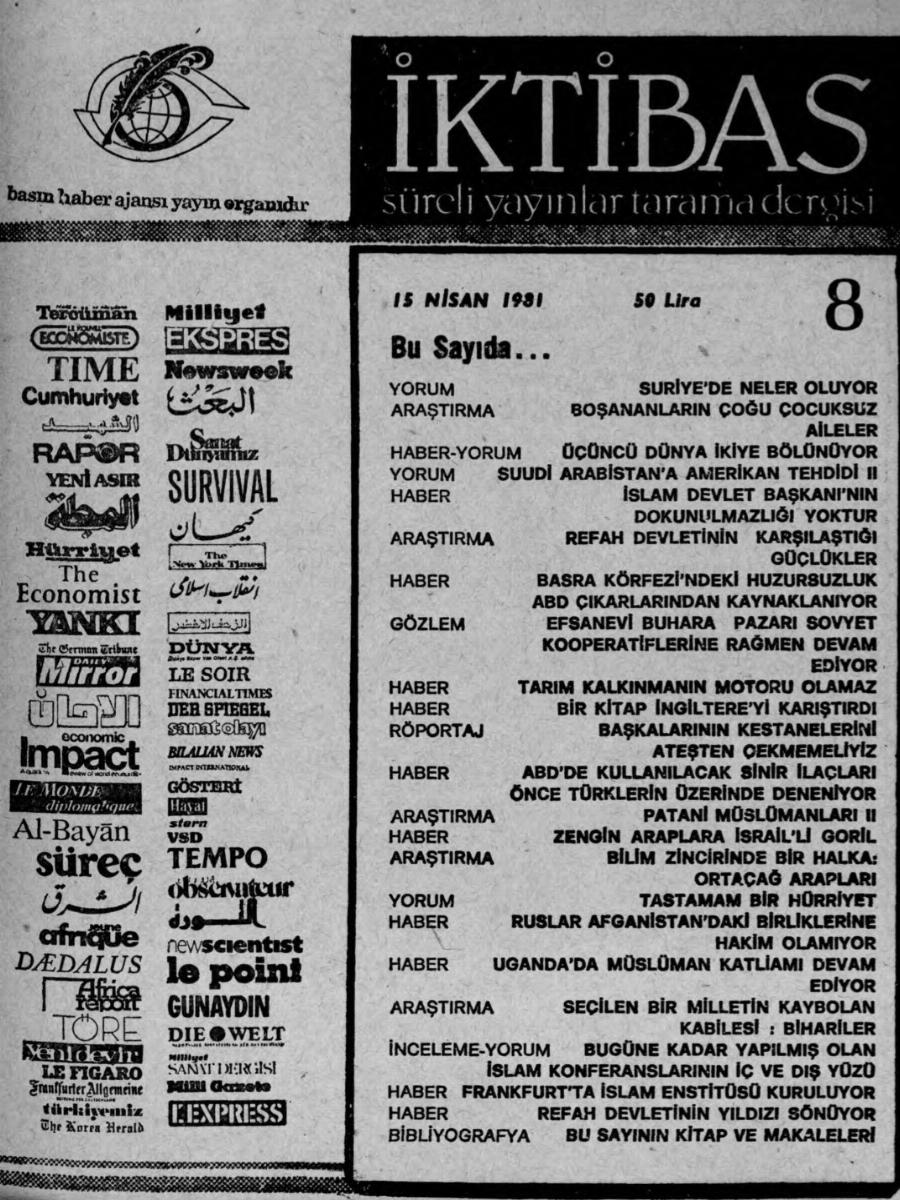 1. Cilt 8. Sayı Kapağı