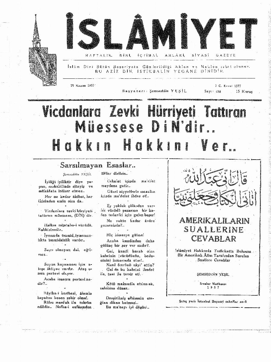 9. Cilt 438. Sayı Kapağı