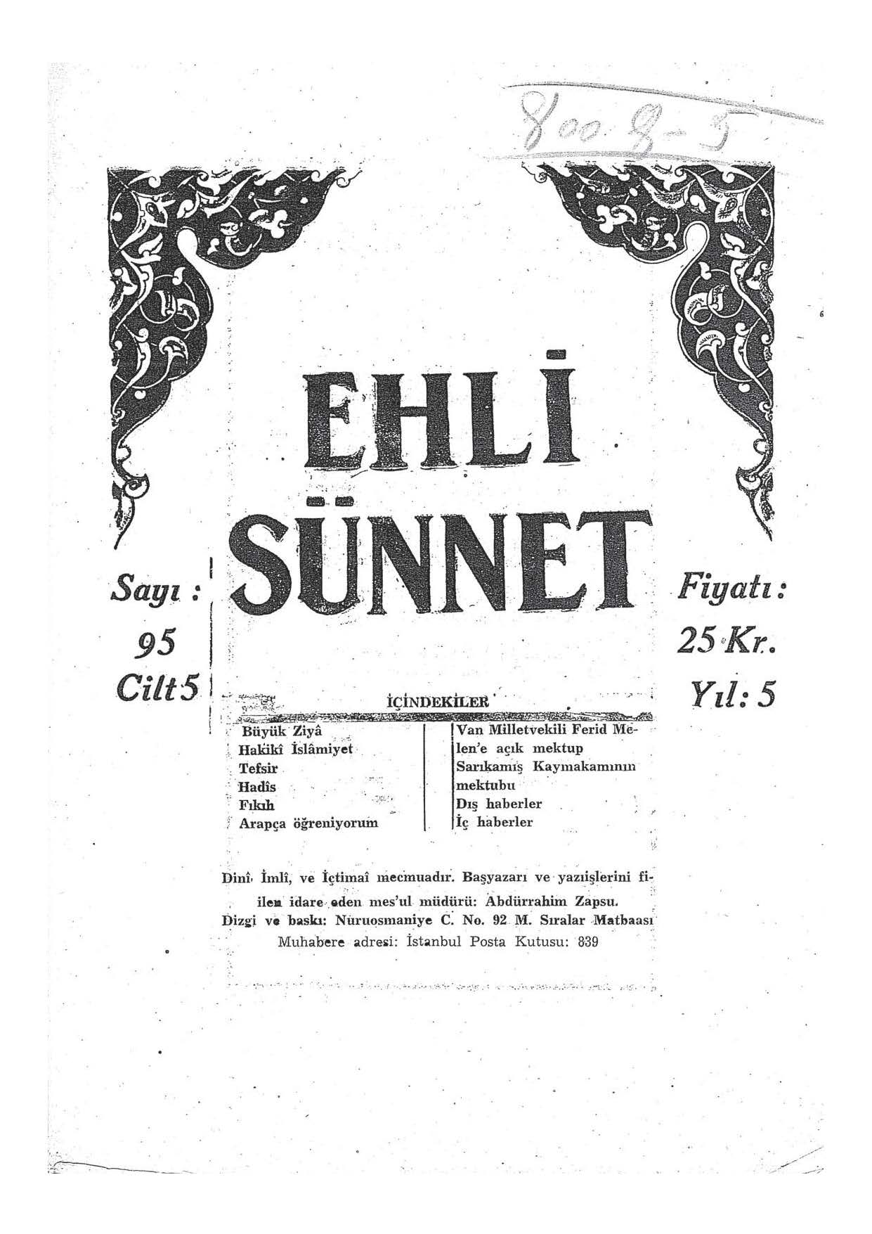 5. Cilt 95. Sayı Kapağı