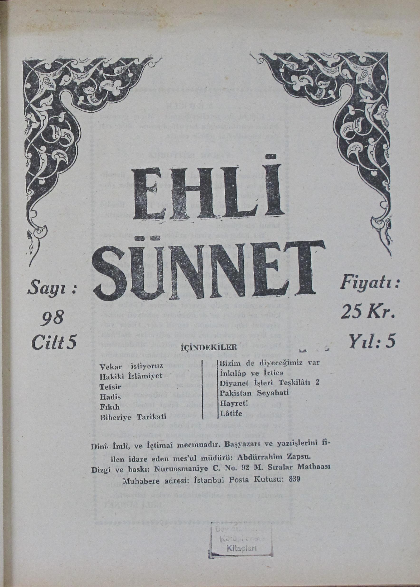 5. Cilt 98. Sayı Kapağı