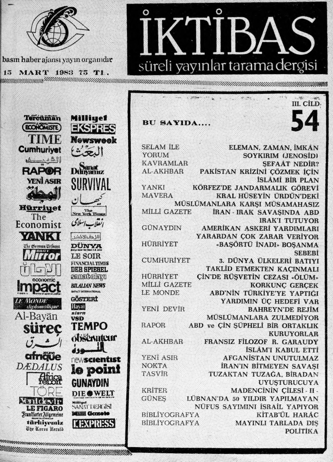 3. Cilt 54. Sayı Kapağı