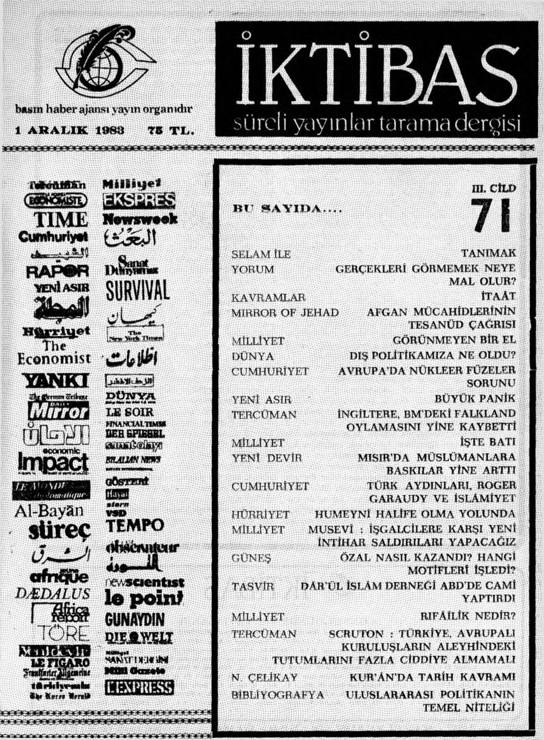 3. Cilt 71. Sayı Kapağı