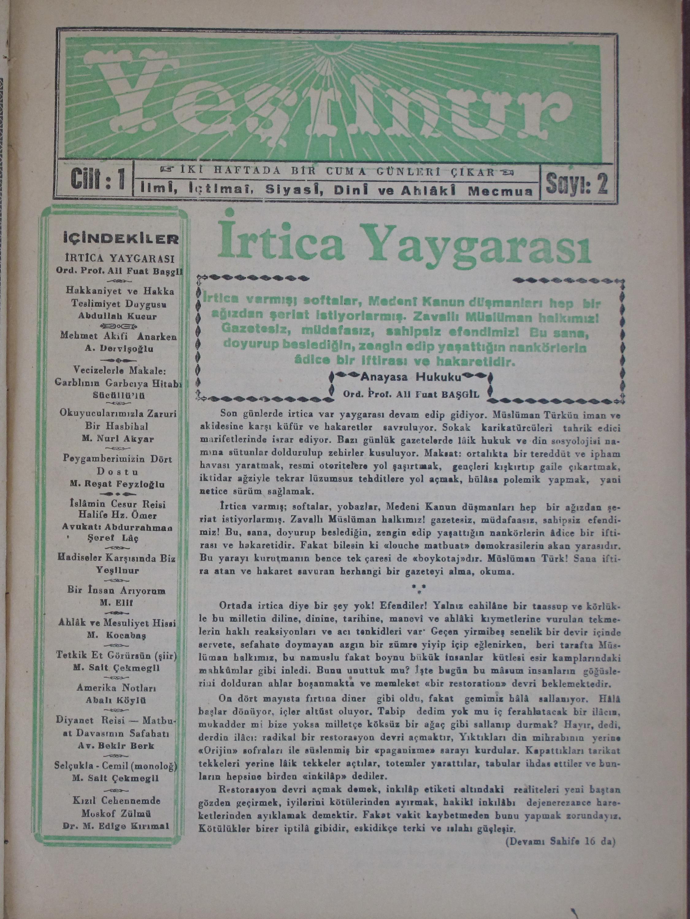 1. Cilt 2. Sayı Kapağı