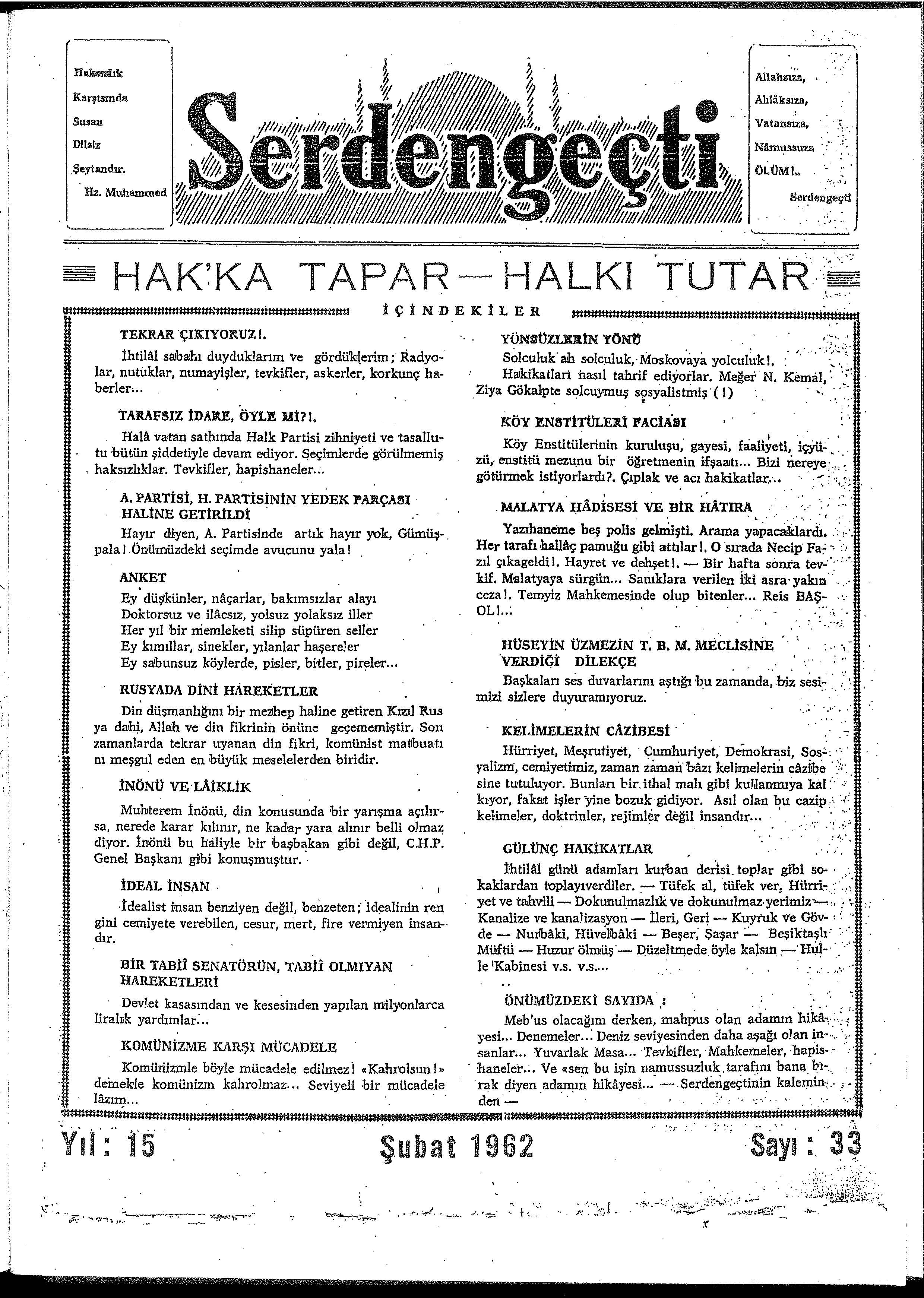 15. Cilt 33. Sayı Kapağı