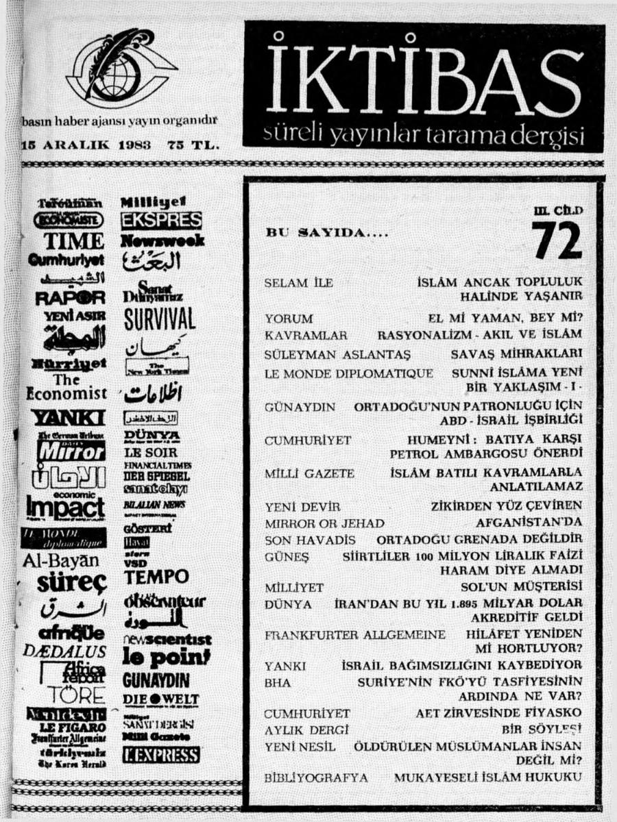 3. Cilt 72. Sayı Kapağı