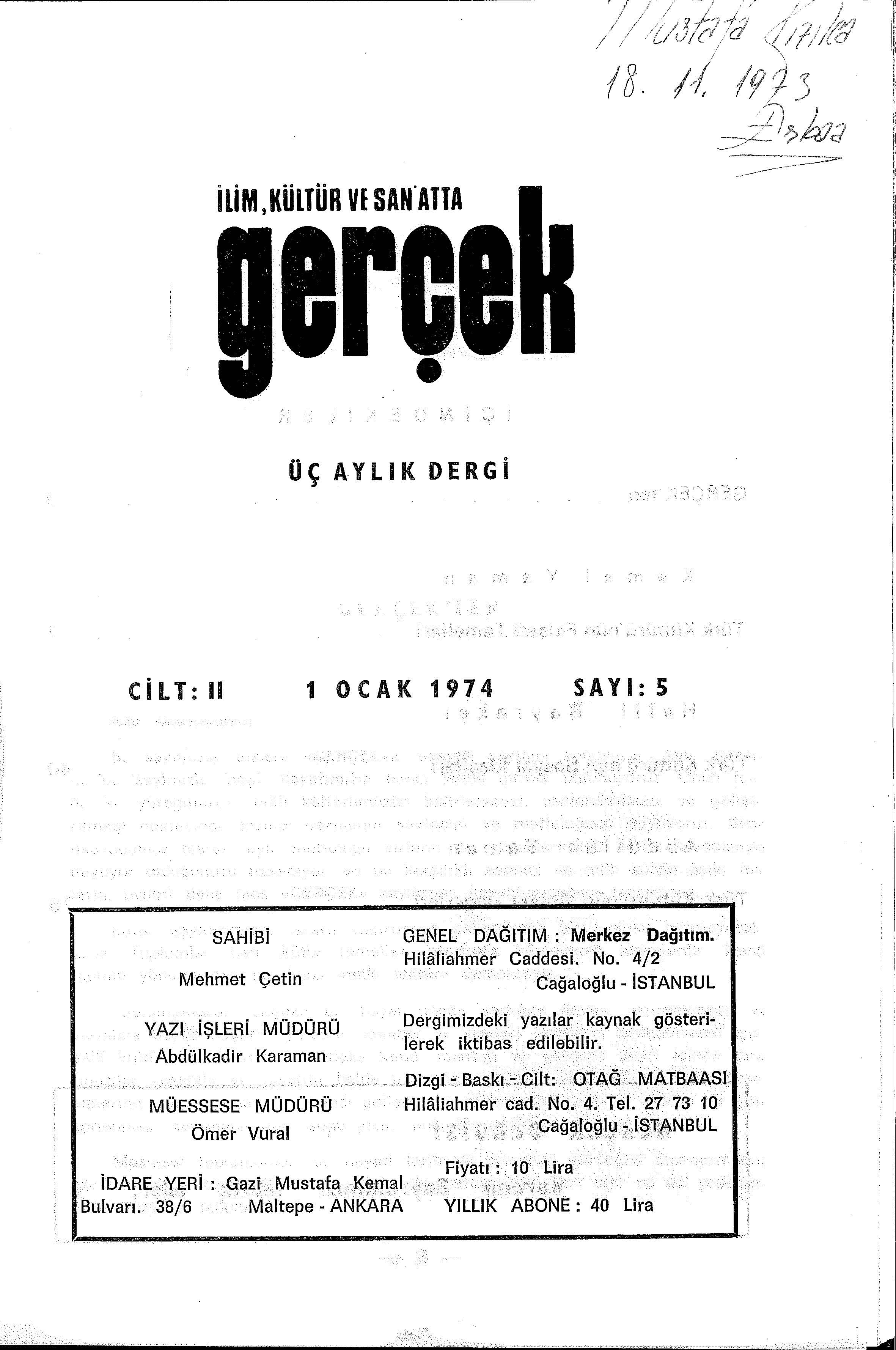 2. Cilt 5. Sayı Kapağı