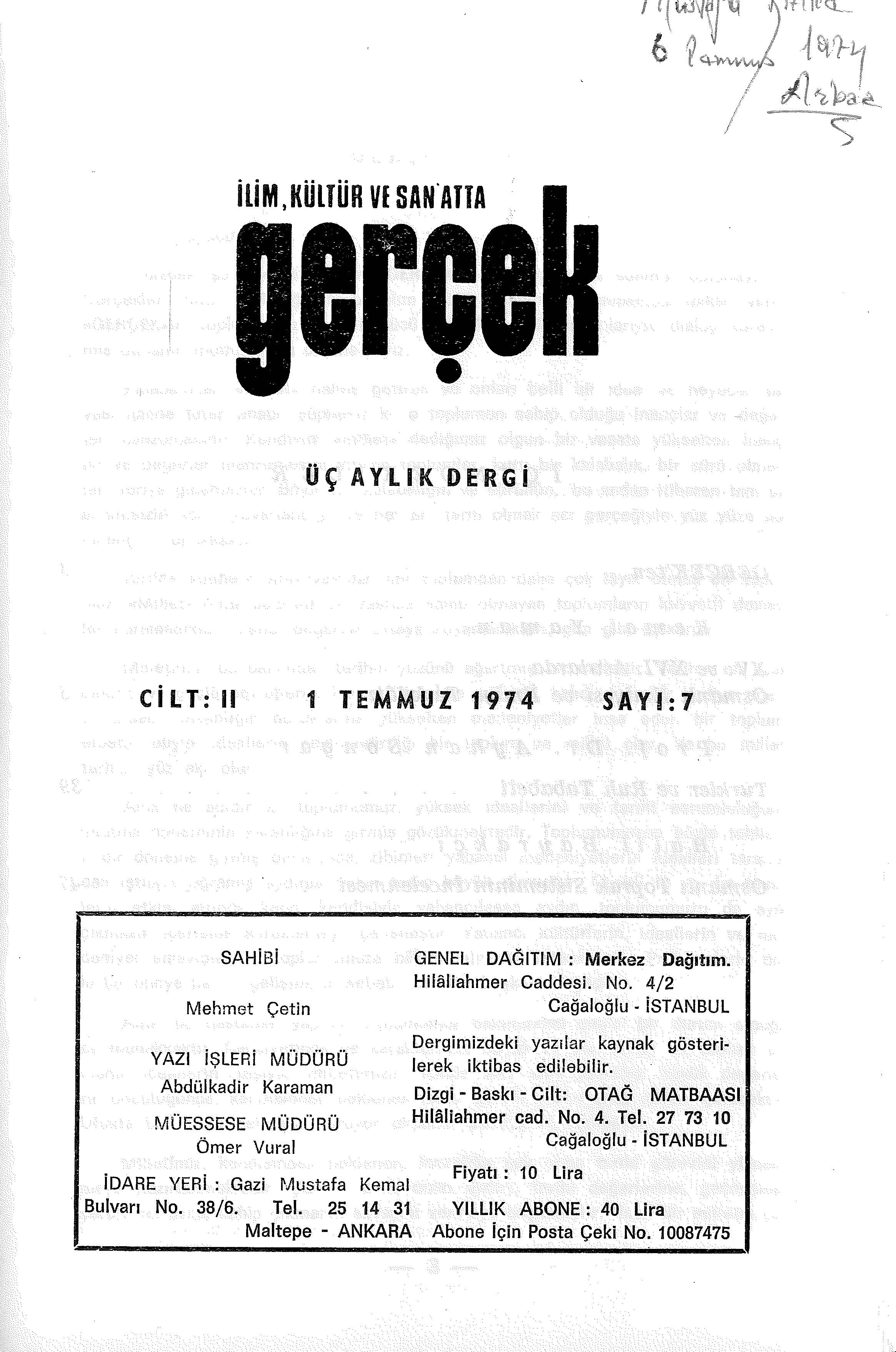 2. Cilt 7. Sayı Kapağı