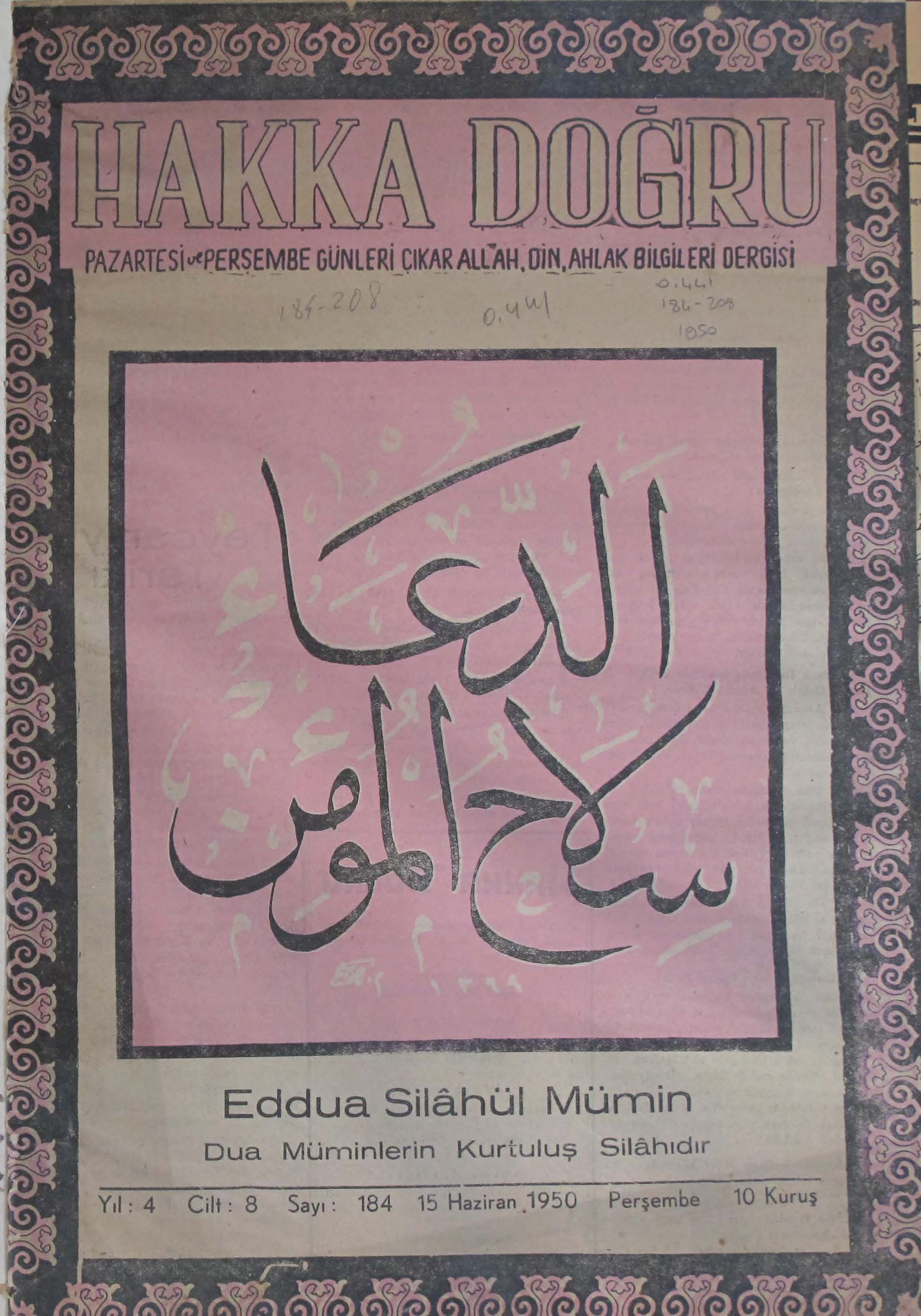 8. Cilt 184. Sayı Kapağı