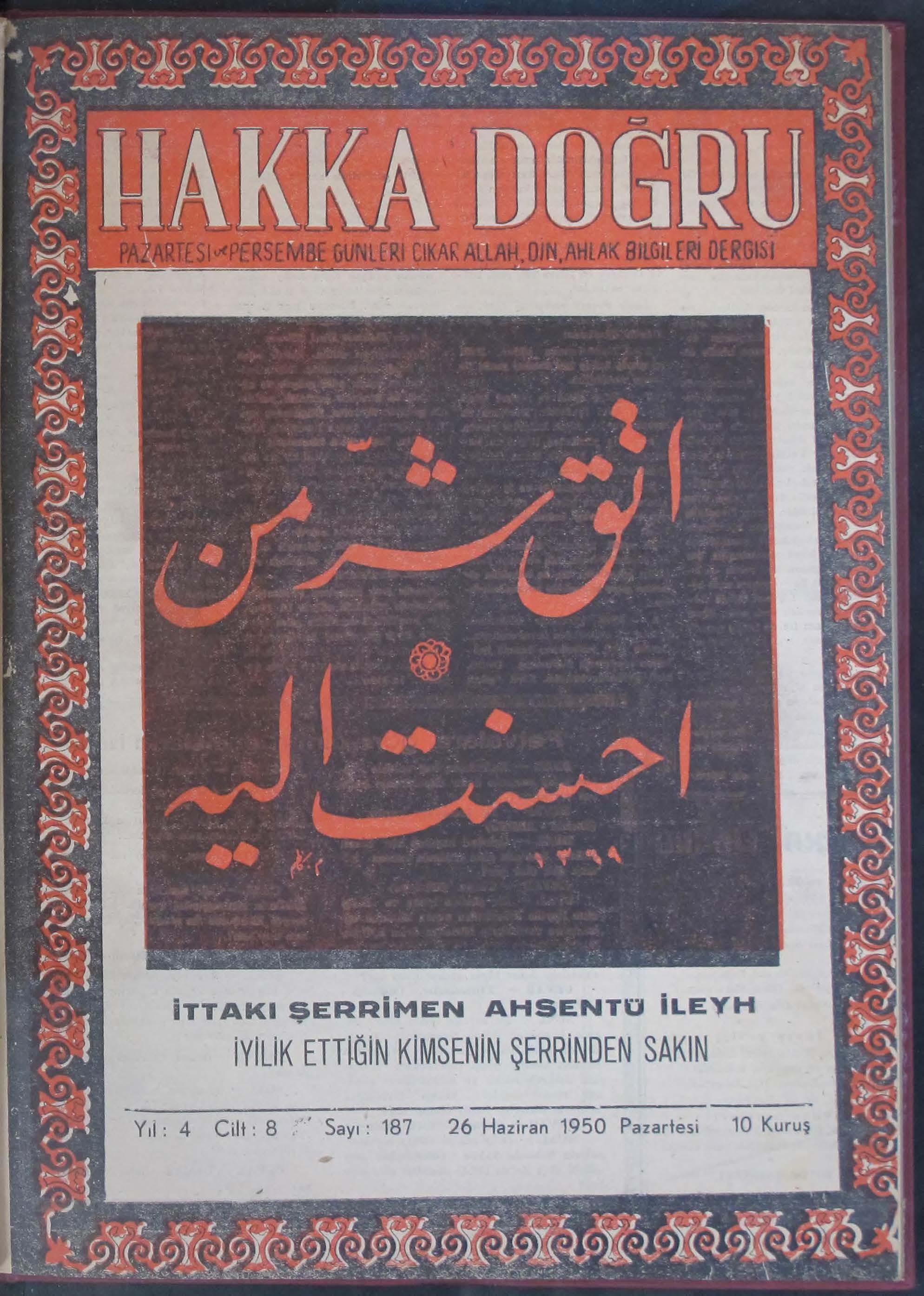 8. Cilt 187. Sayı Kapağı