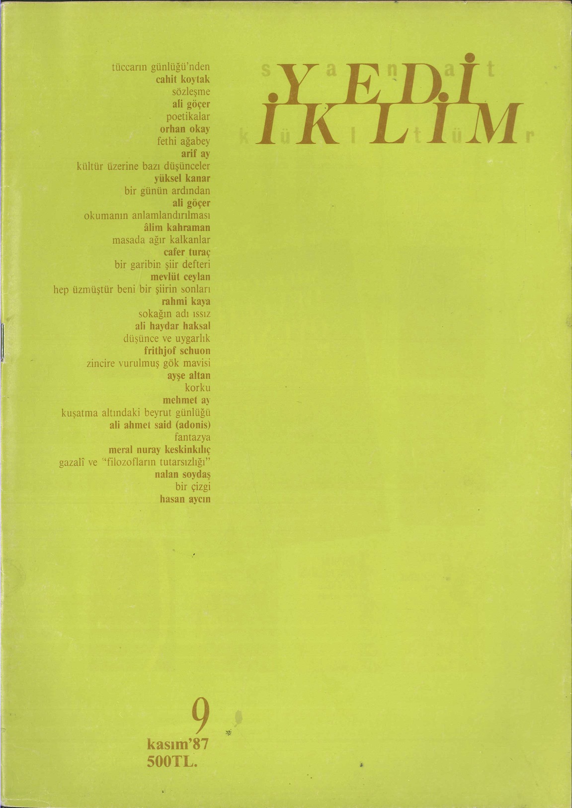 1. Cilt 9. Sayı Kapağı