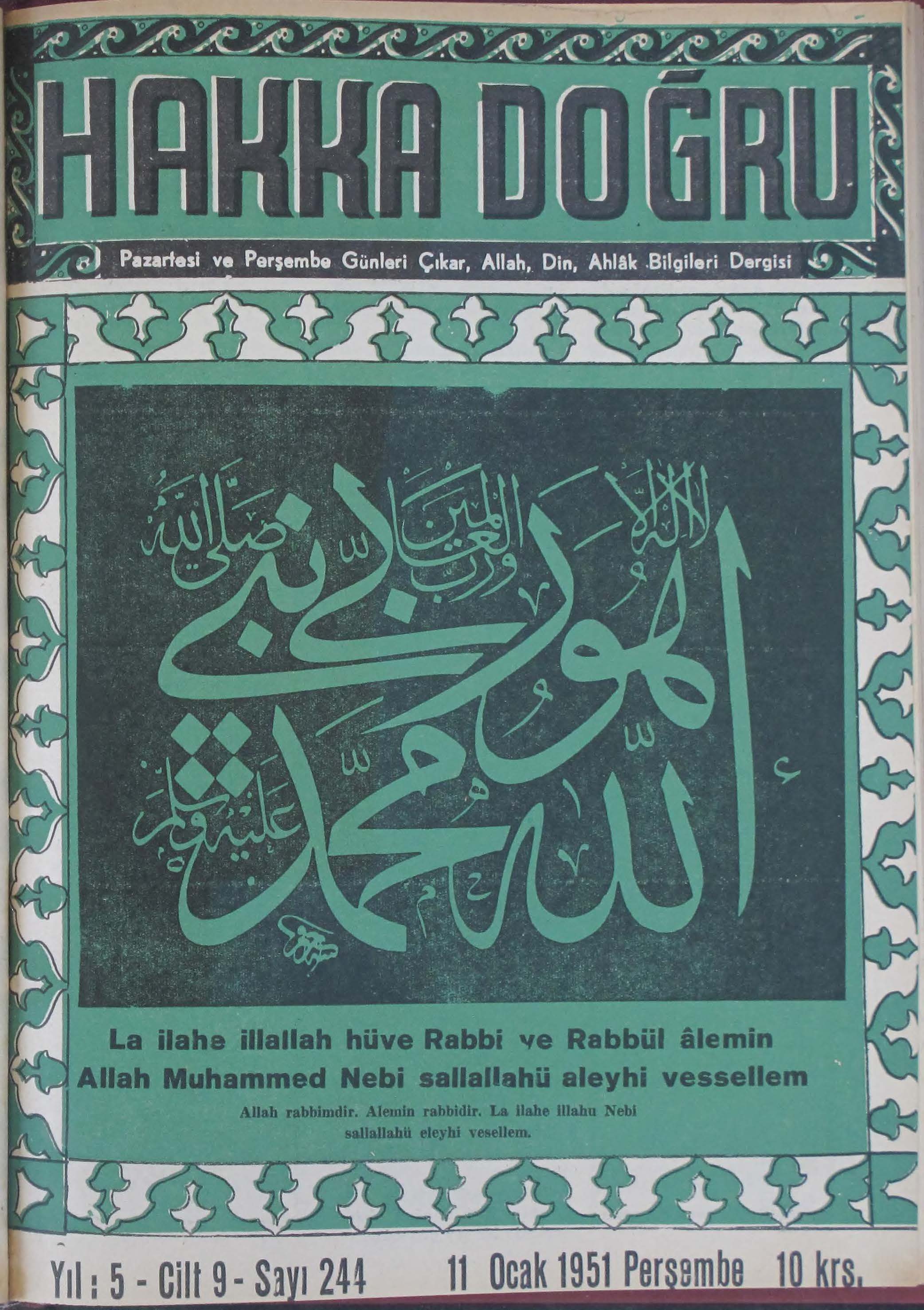 9. Cilt 244. Sayı Kapağı