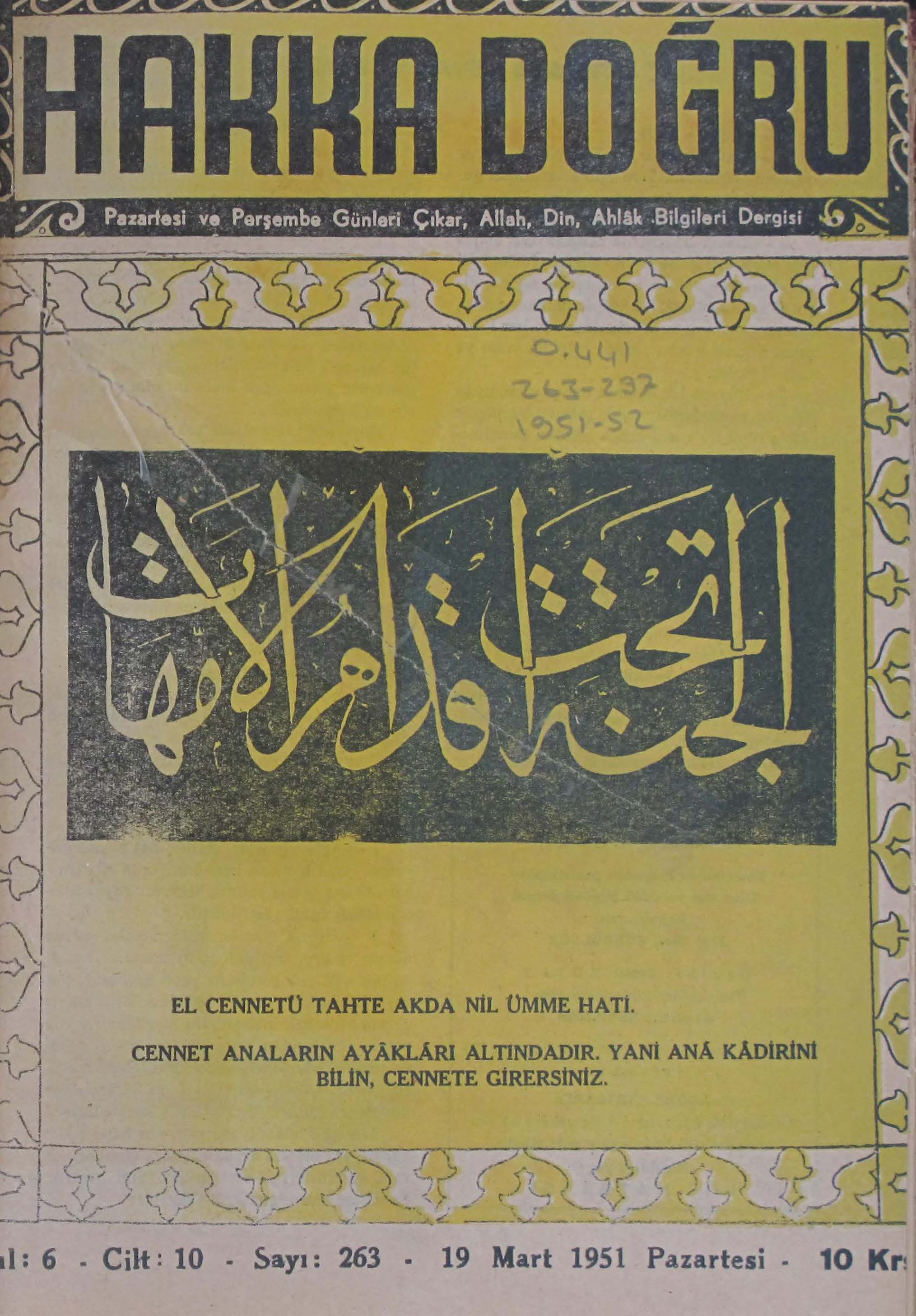 10. Cilt 263. Sayı Kapağı