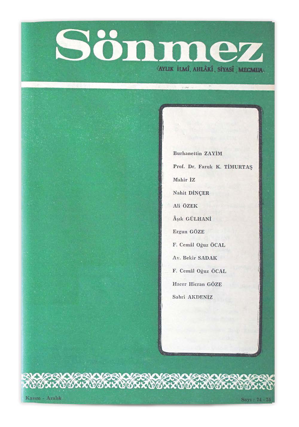 8. Cilt 74-75. Sayı Kapağı