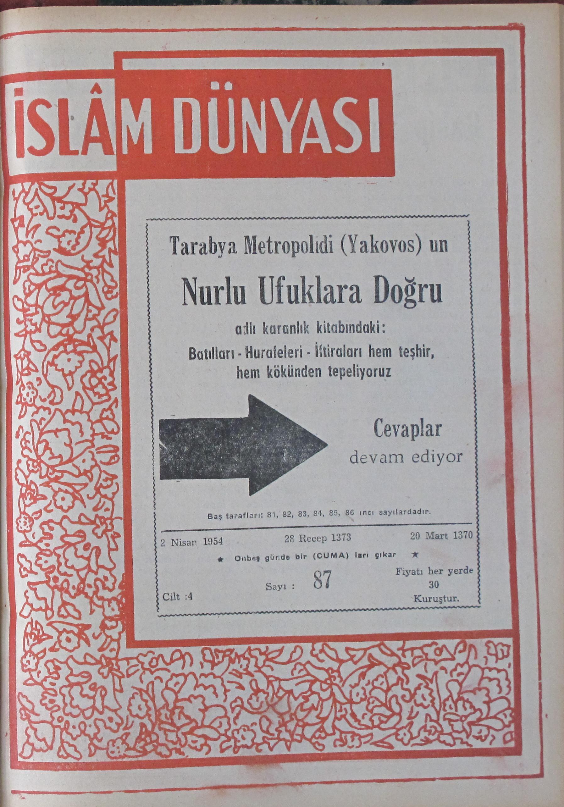 4. Cilt 87. Sayı Kapağı