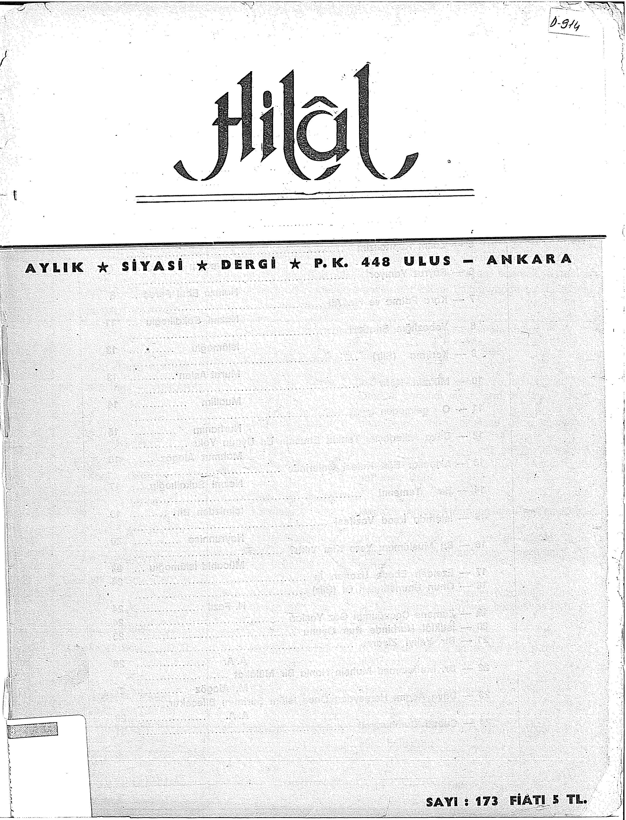 15. Cilt 173. Sayı Kapağı