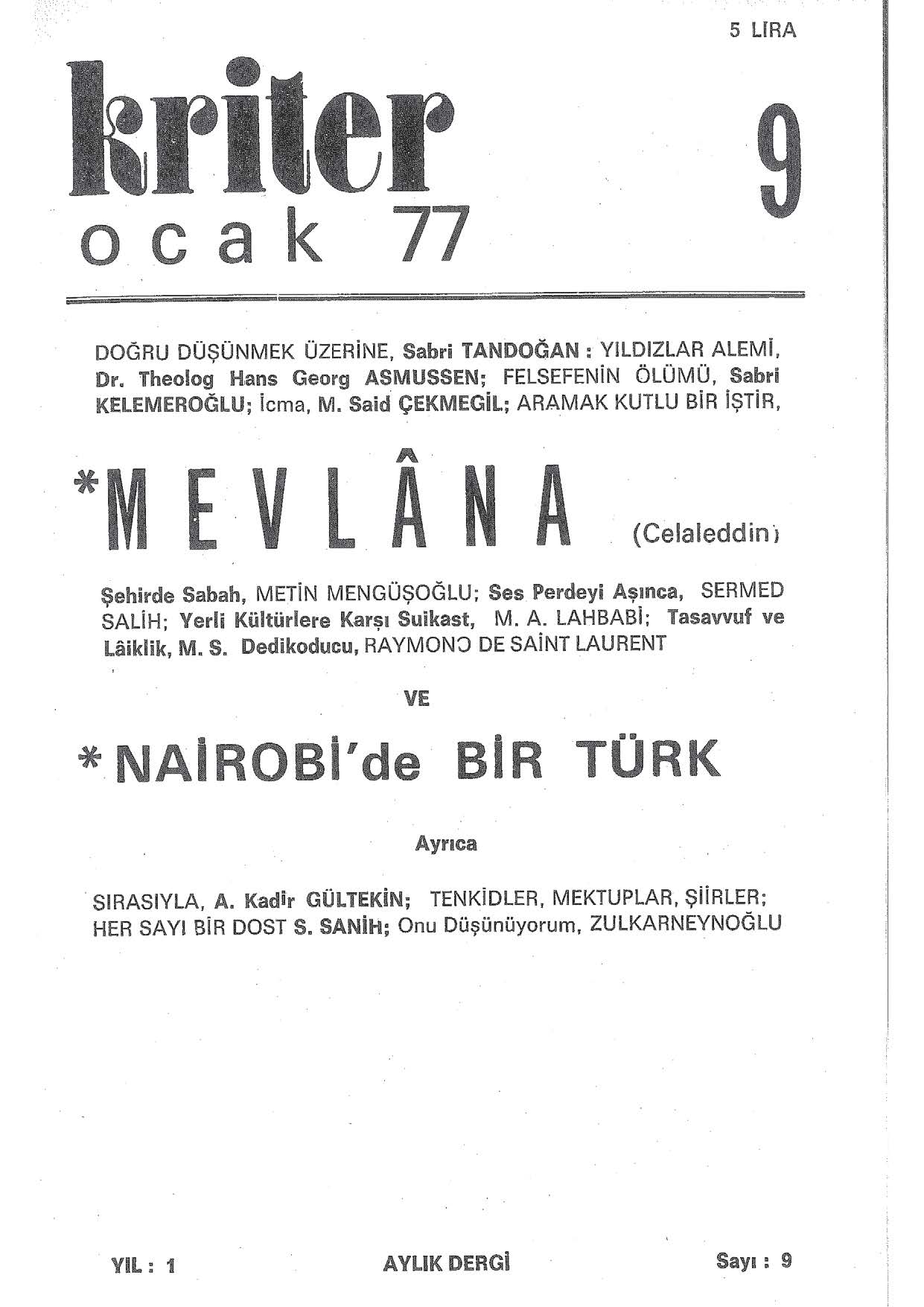 1. Cilt 9. Sayı Kapağı