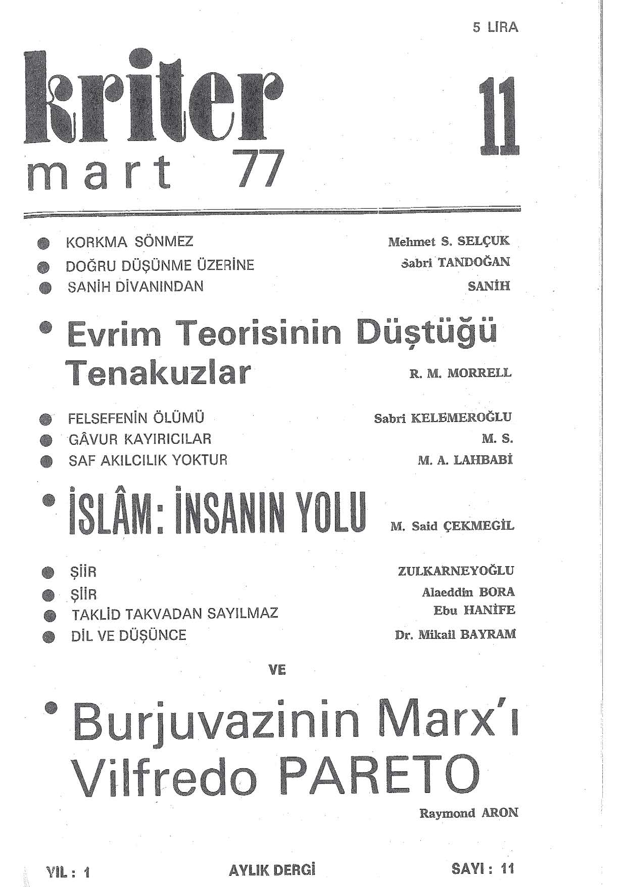 1. Cilt 11. Sayı Kapağı