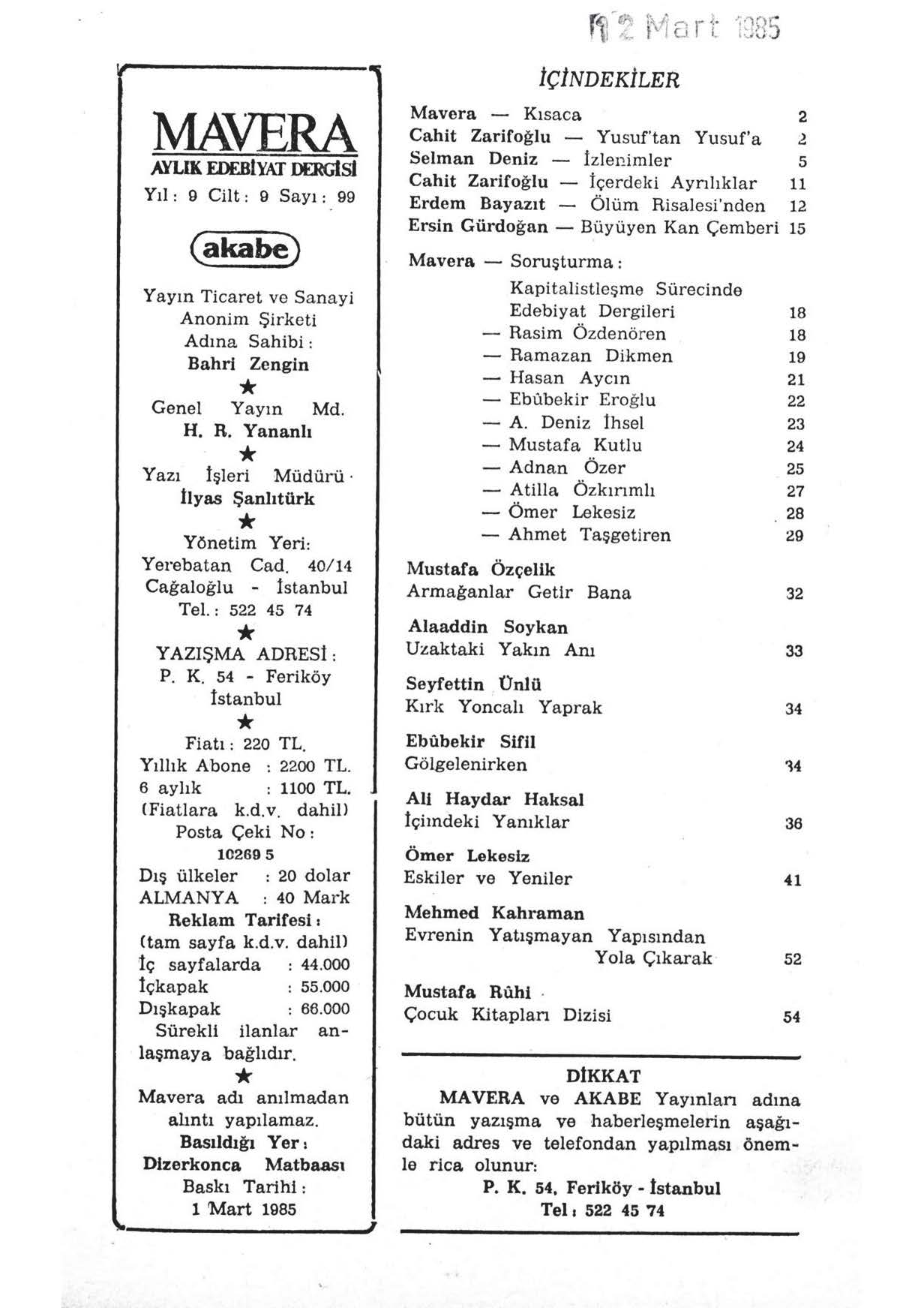 9. Cilt 99. Sayı Kapağı