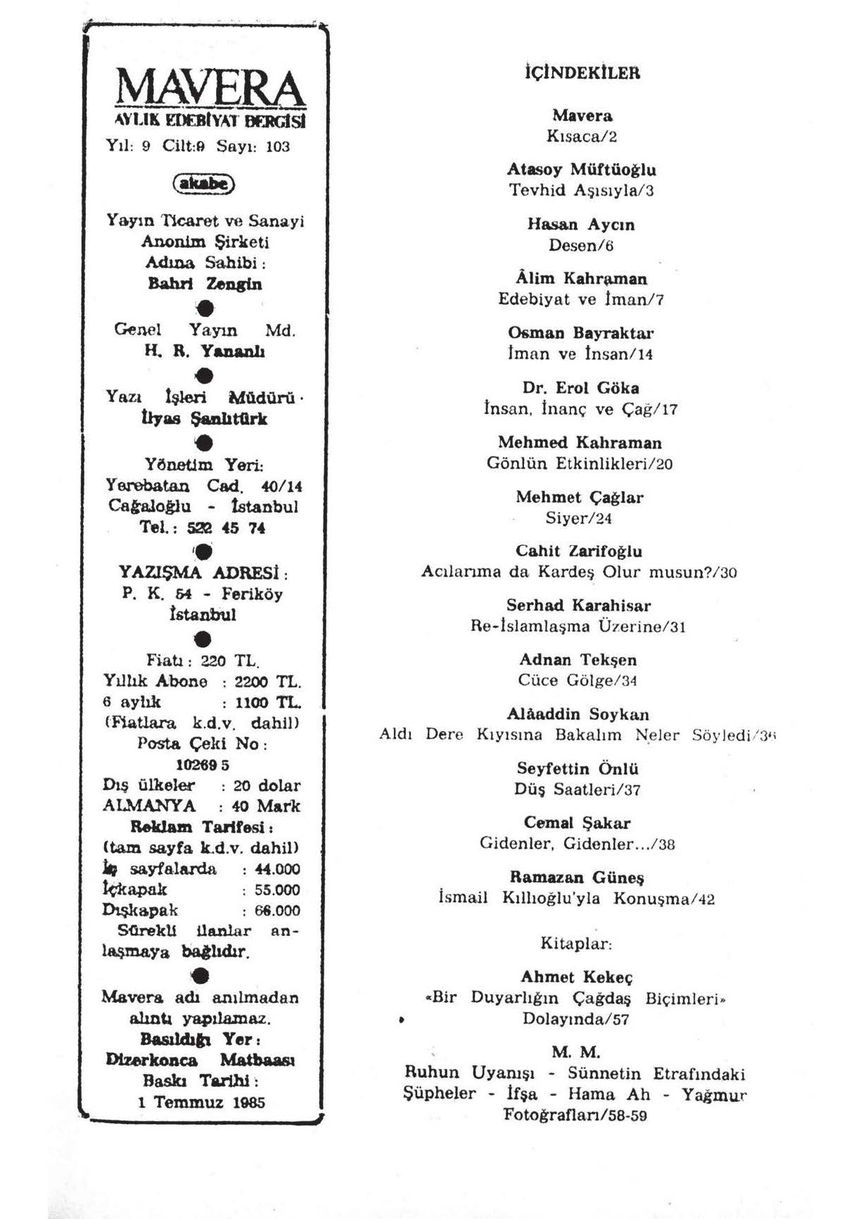 9. Cilt 103. Sayı Kapağı
