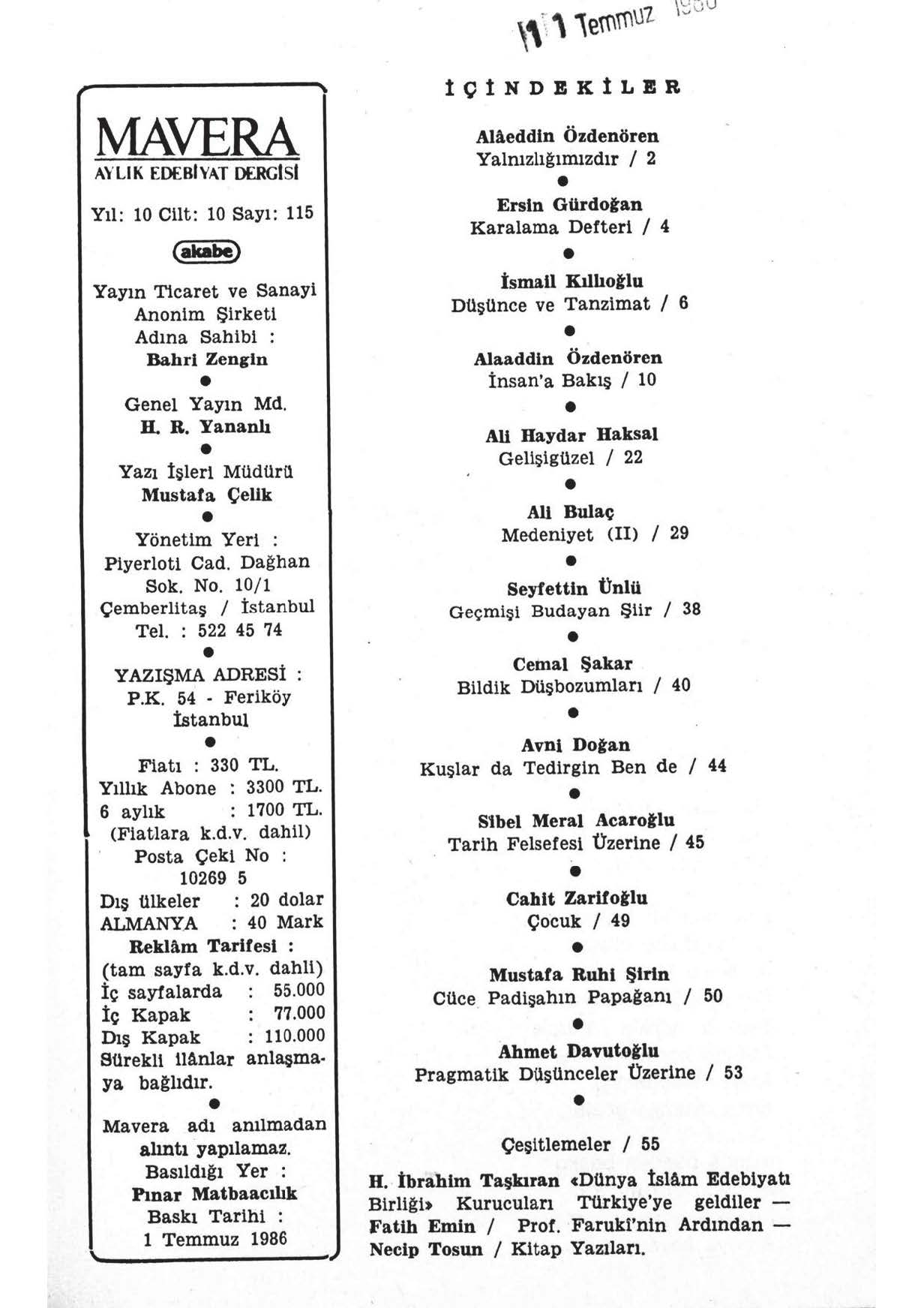 10. Cilt 115. Sayı Kapağı