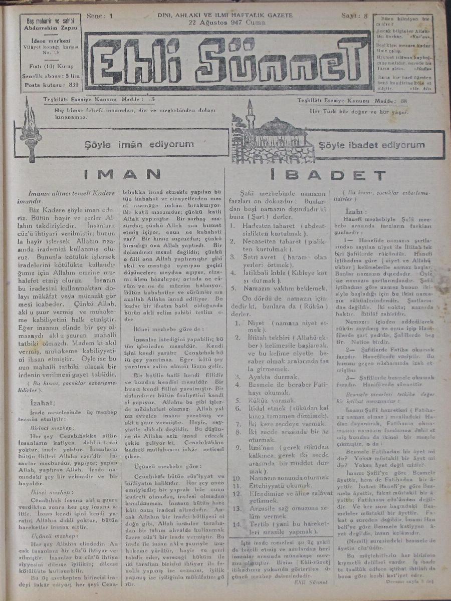 1. Cilt 8. Sayı Kapağı