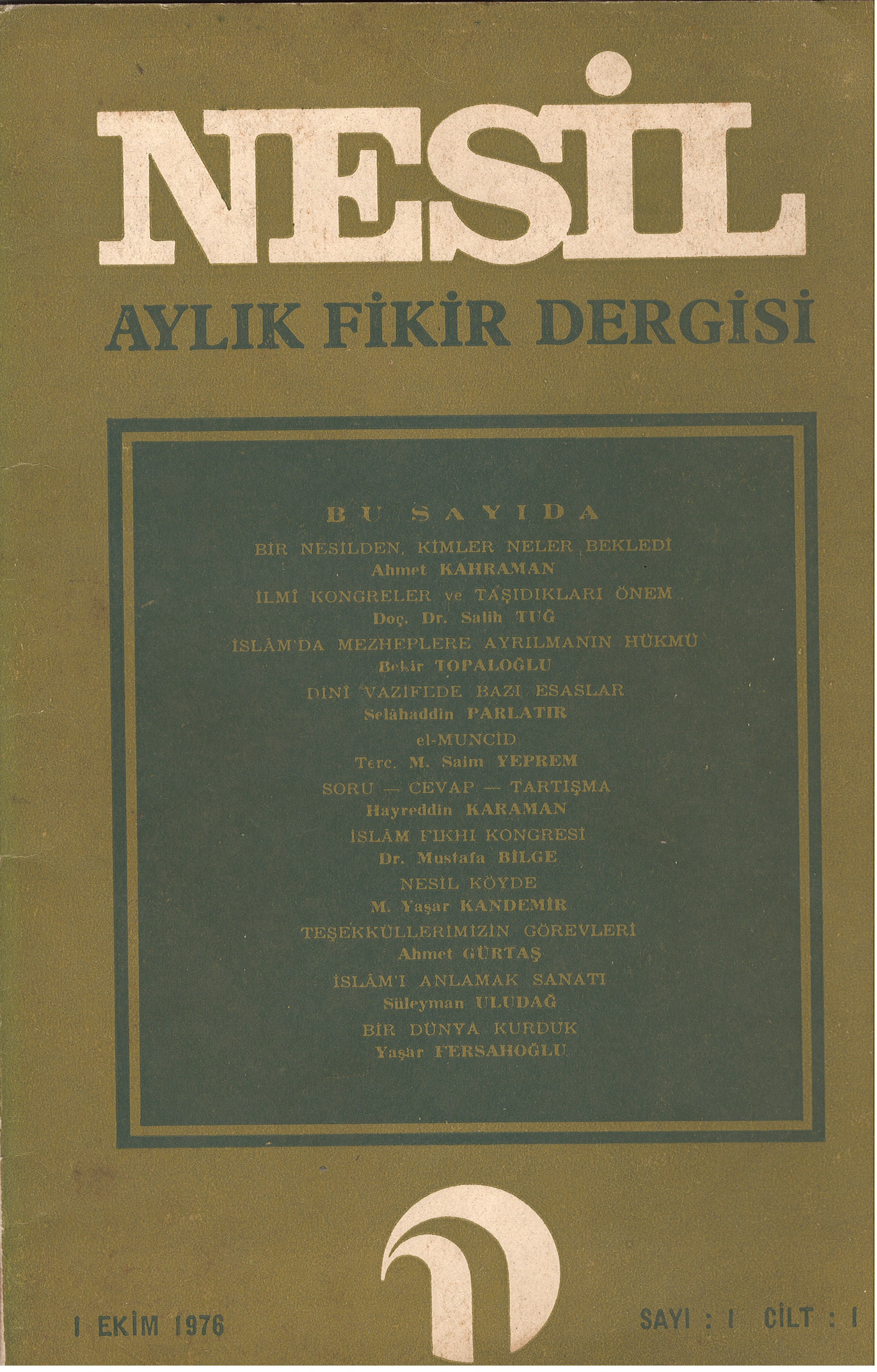 1. Cilt 1. Sayı Kapağı