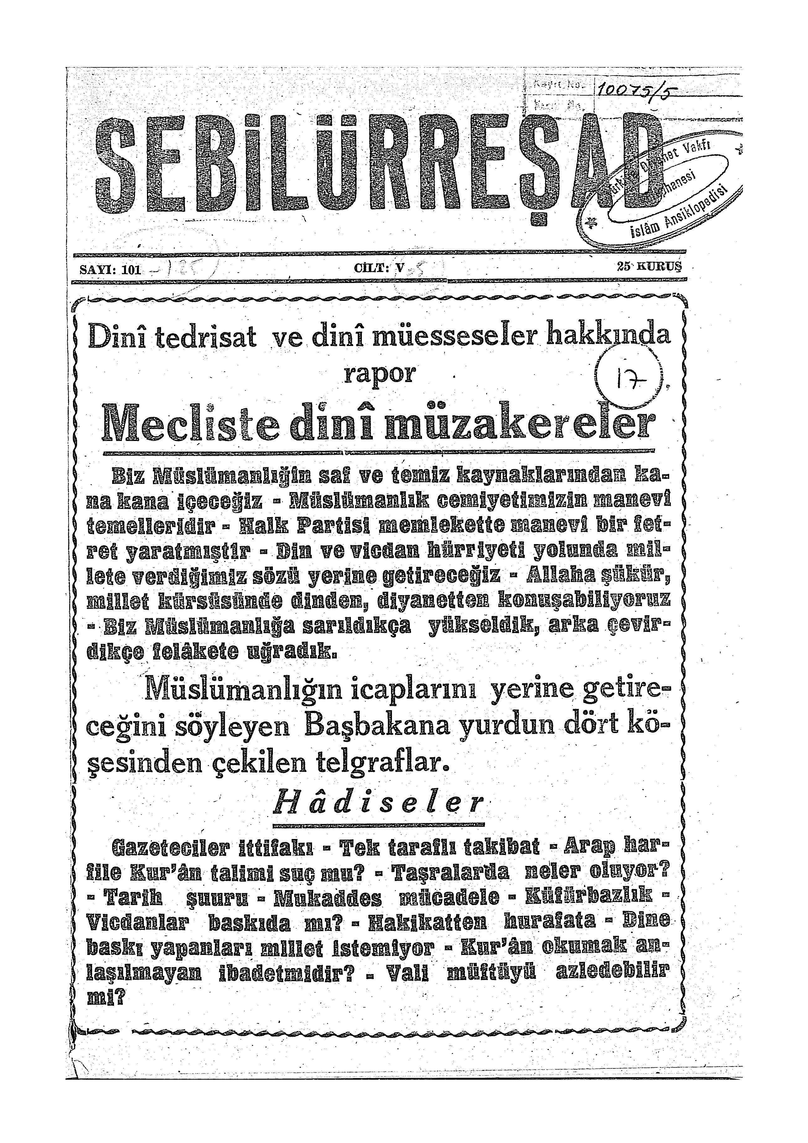 5. Cilt 101. Sayı Kapağı