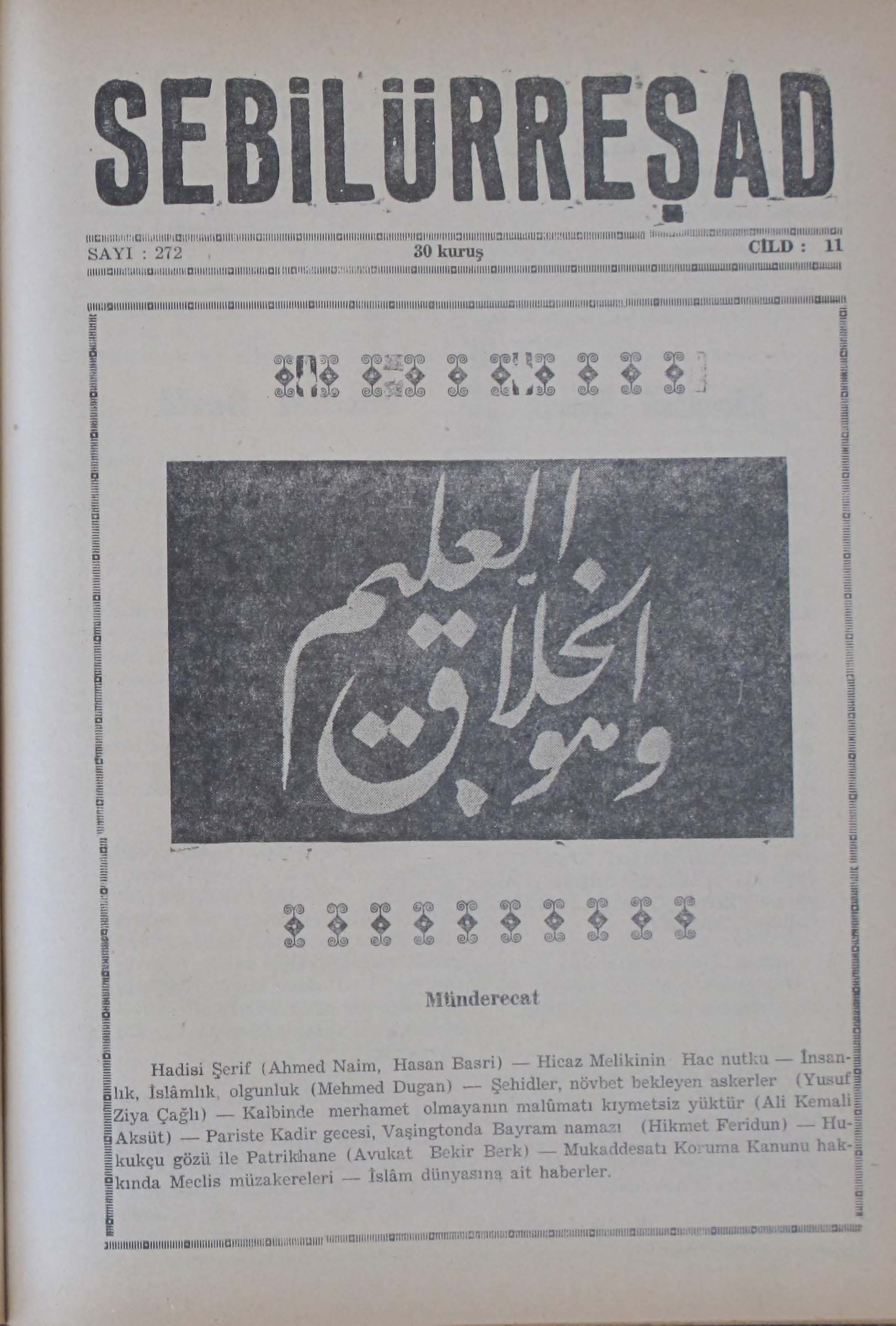 11. Cilt 272. Sayı Kapağı