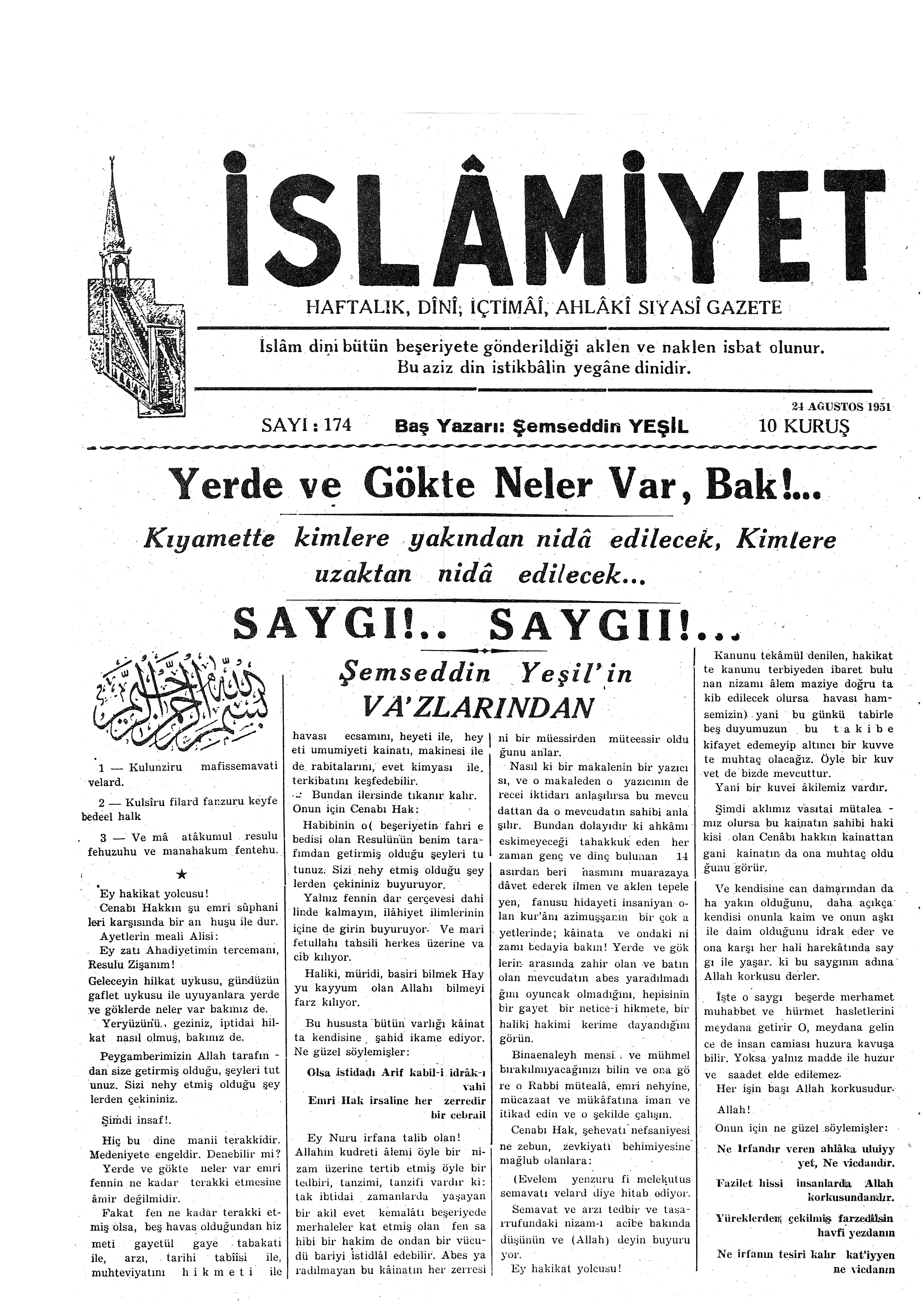 4. Cilt 174. Sayı Kapağı