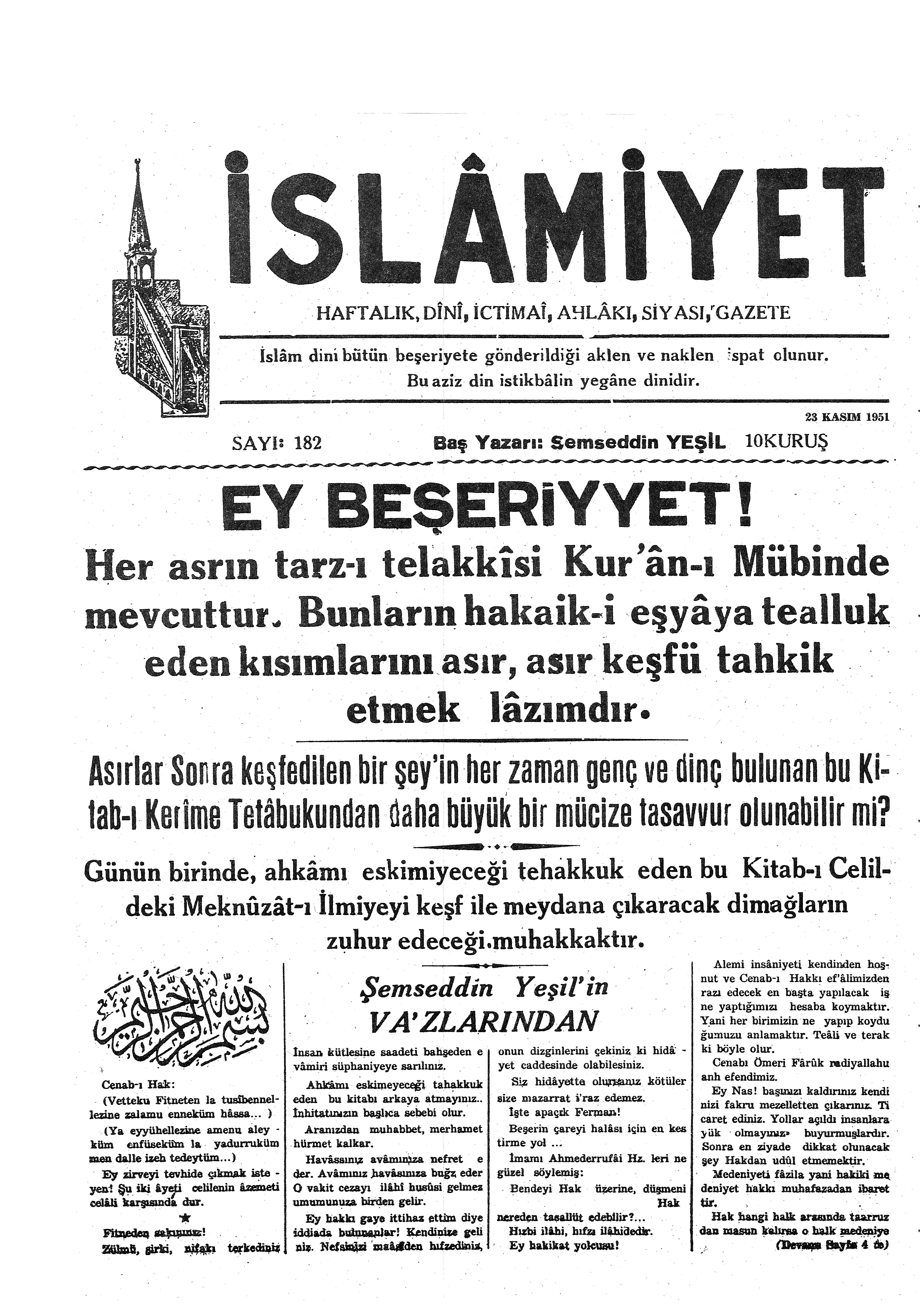 4. Cilt 182. Sayı Kapağı