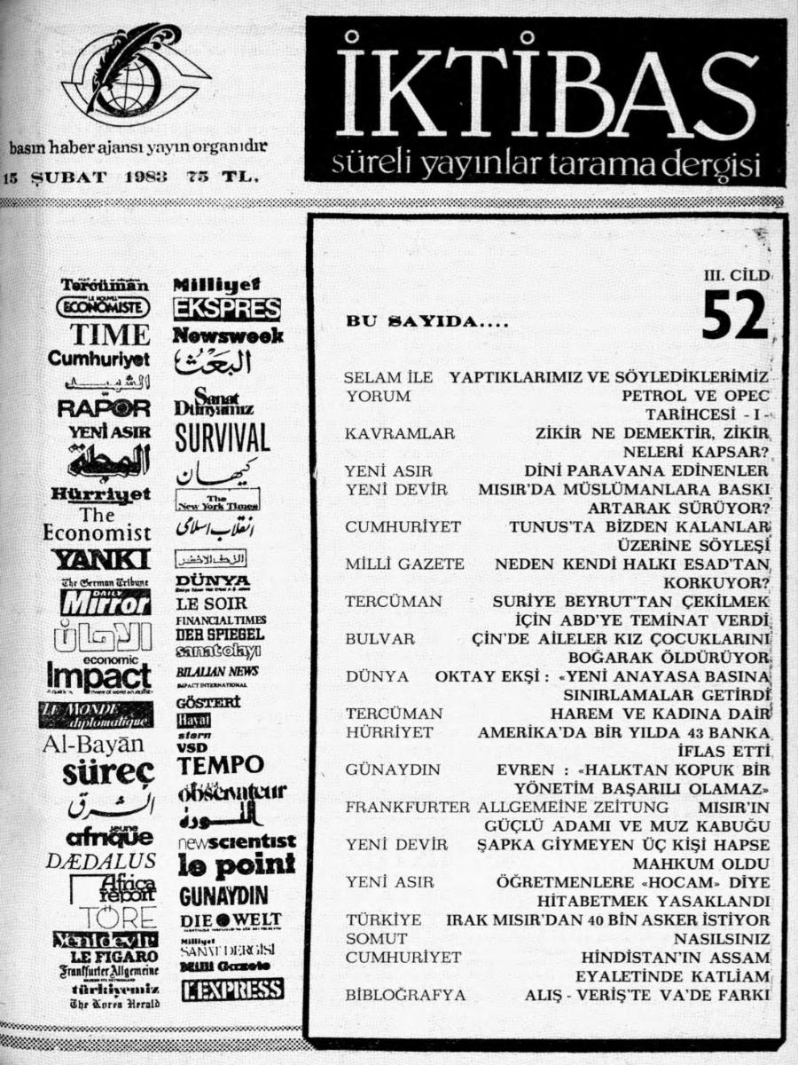 3. Cilt 52. Sayı Kapağı