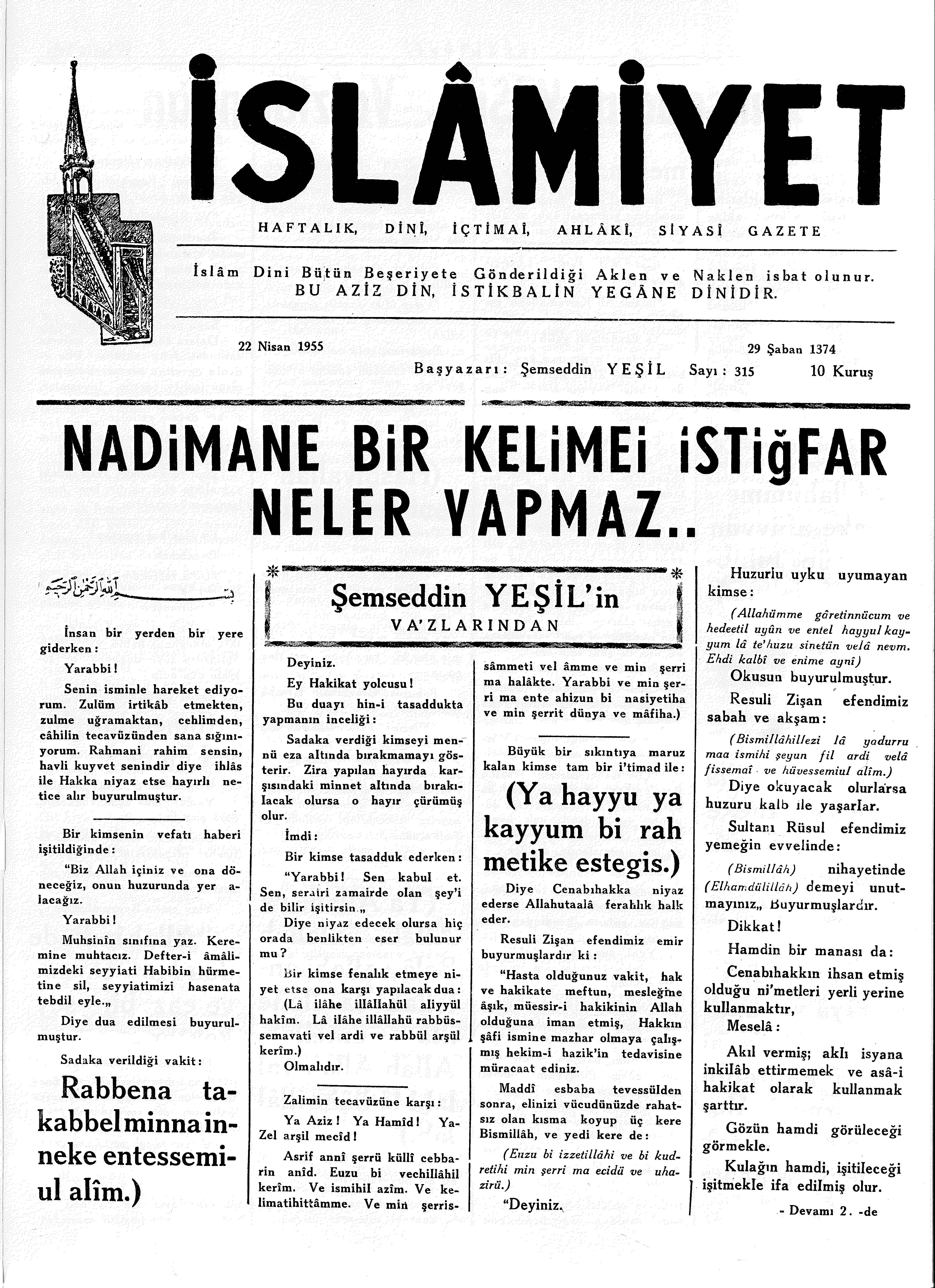 7. Cilt 315. Sayı Kapağı