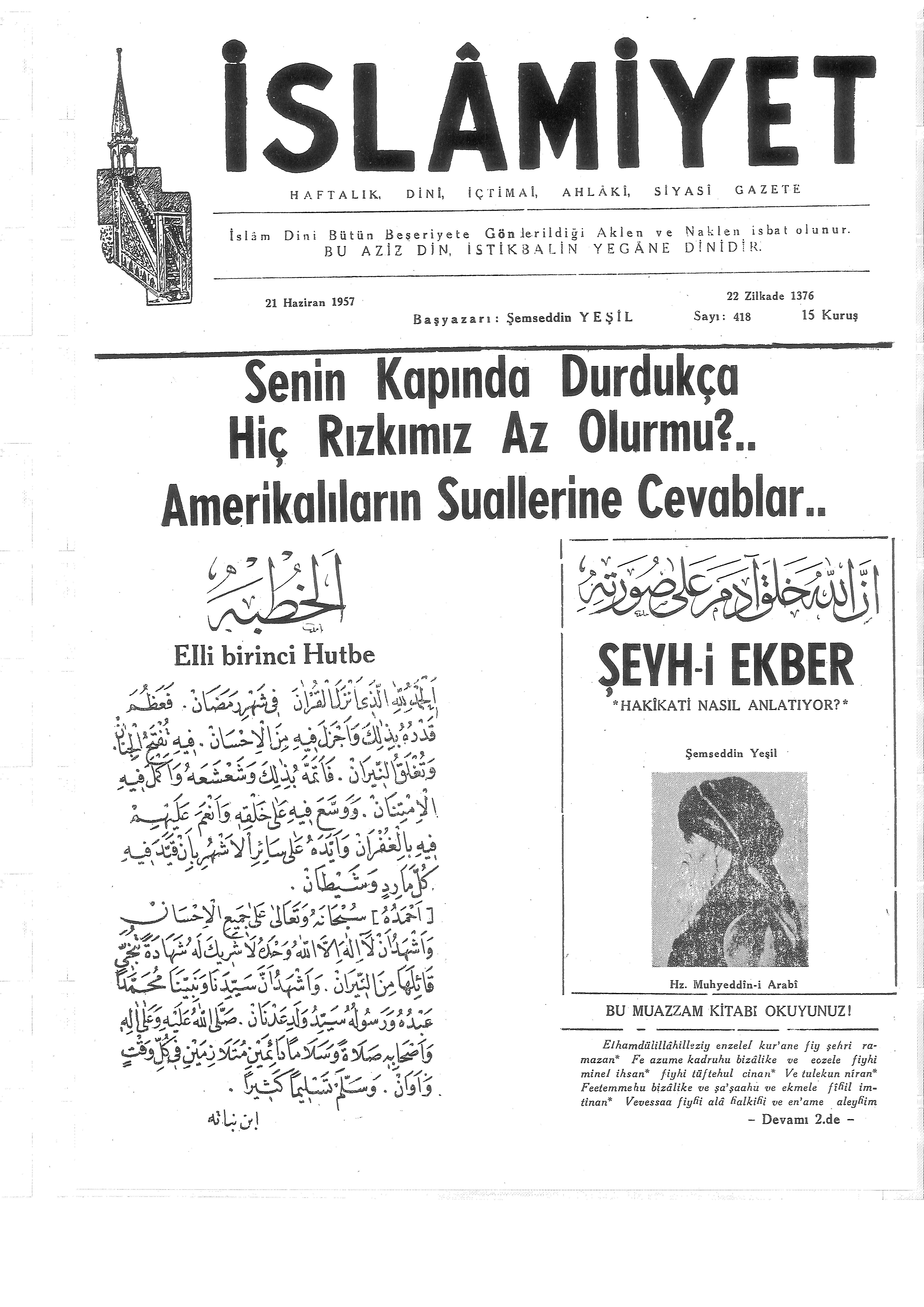 9. Cilt 418. Sayı Kapağı