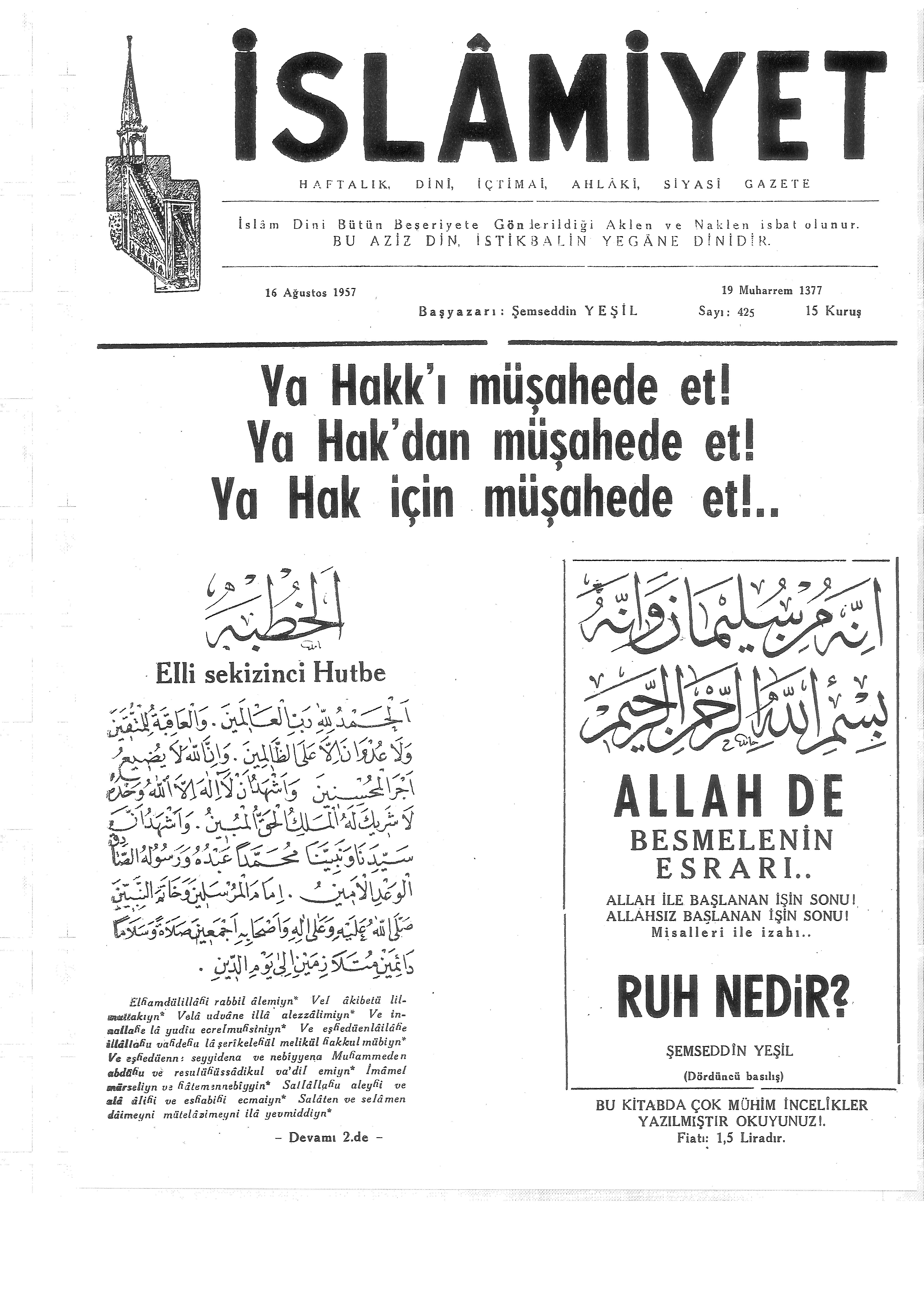 9. Cilt 425. Sayı Kapağı