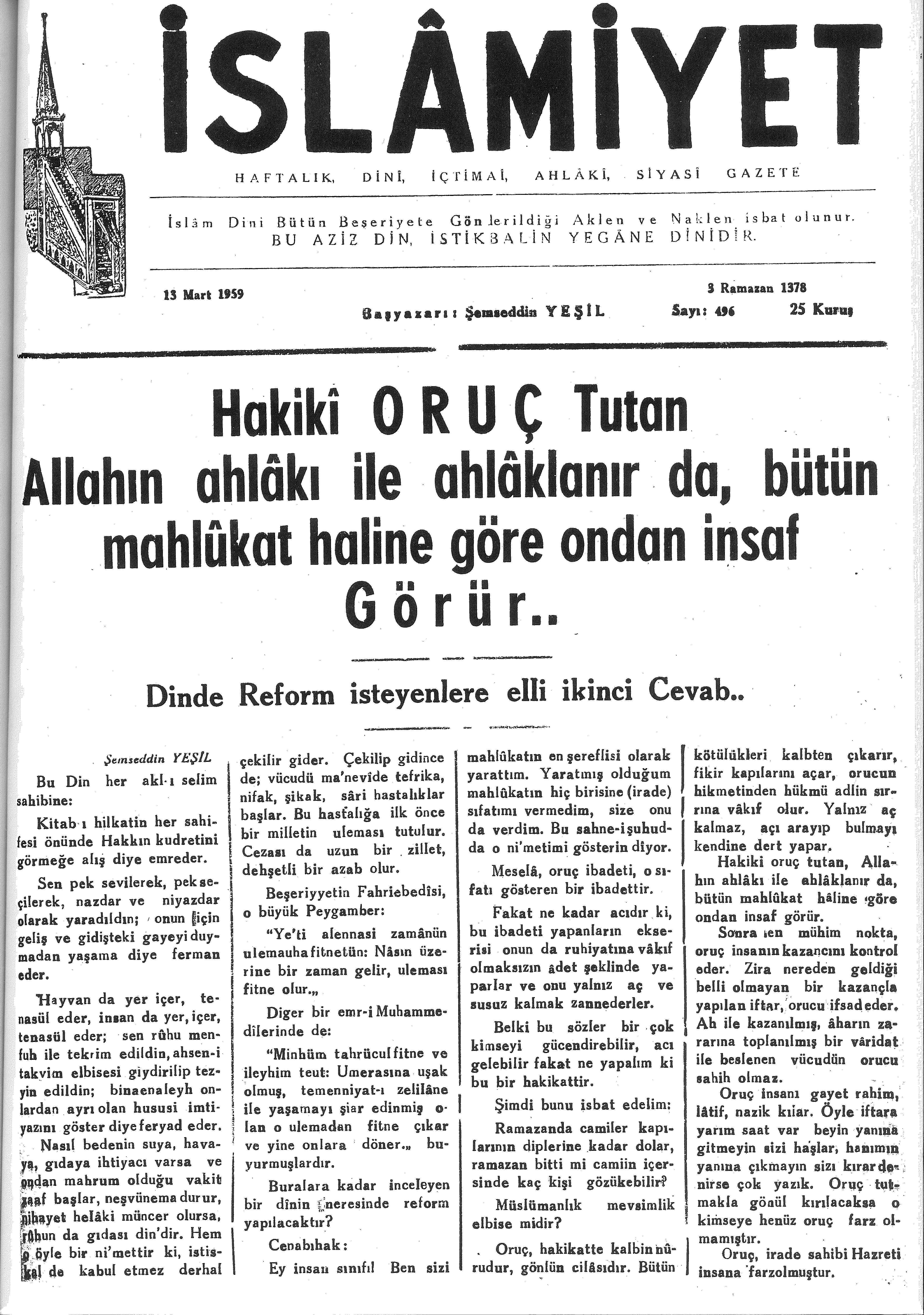 10. Cilt 496. Sayı Kapağı
