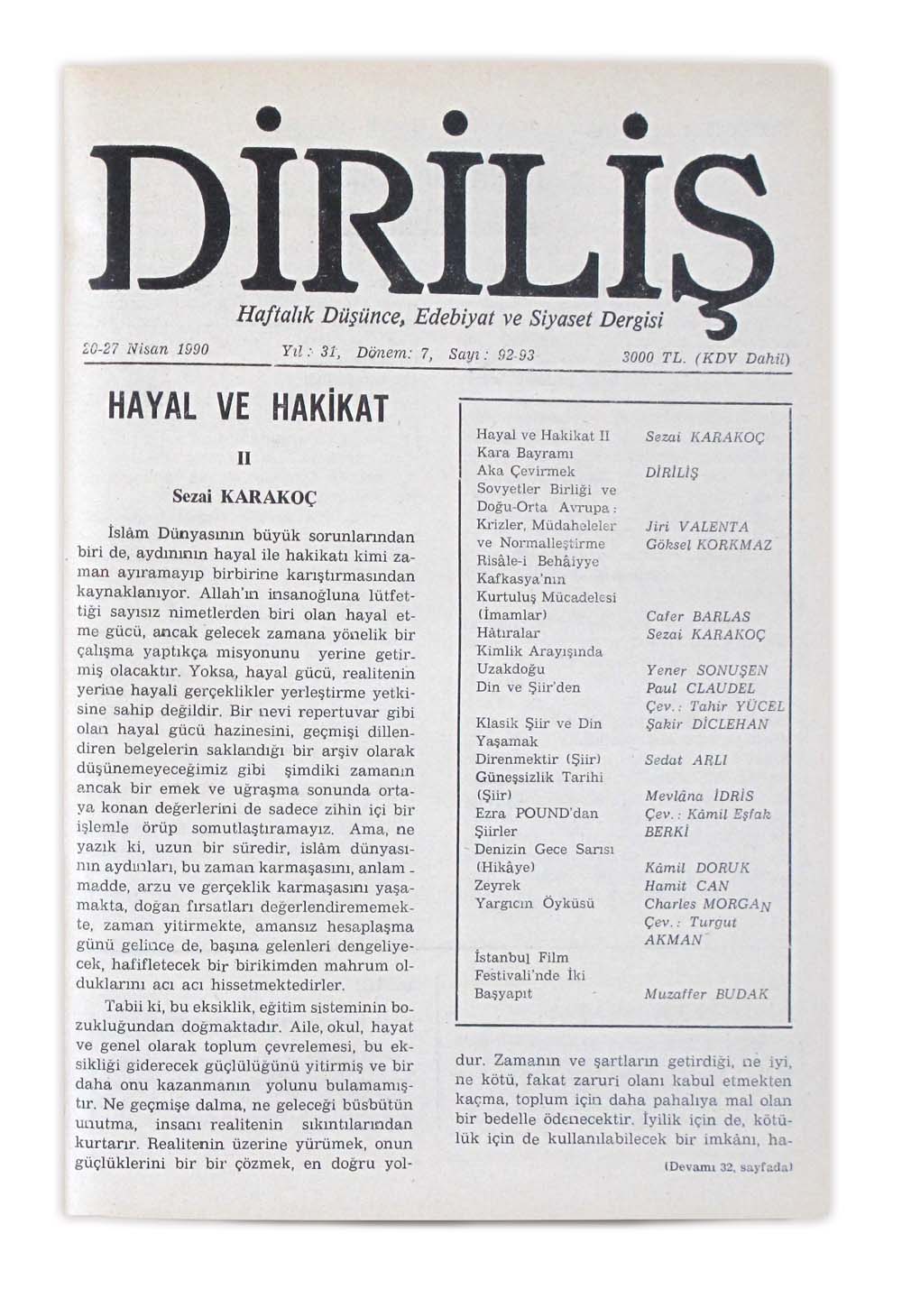 7. Cilt 92-93. Sayı Kapağı