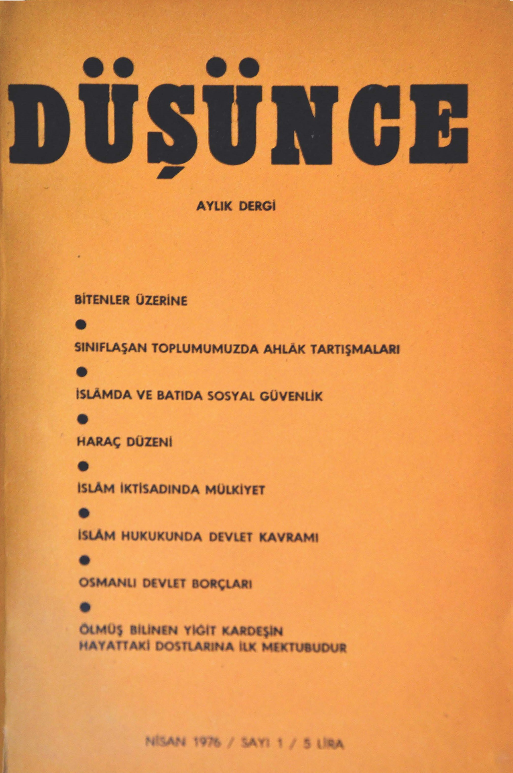 1. Cilt 1. Sayı Kapağı