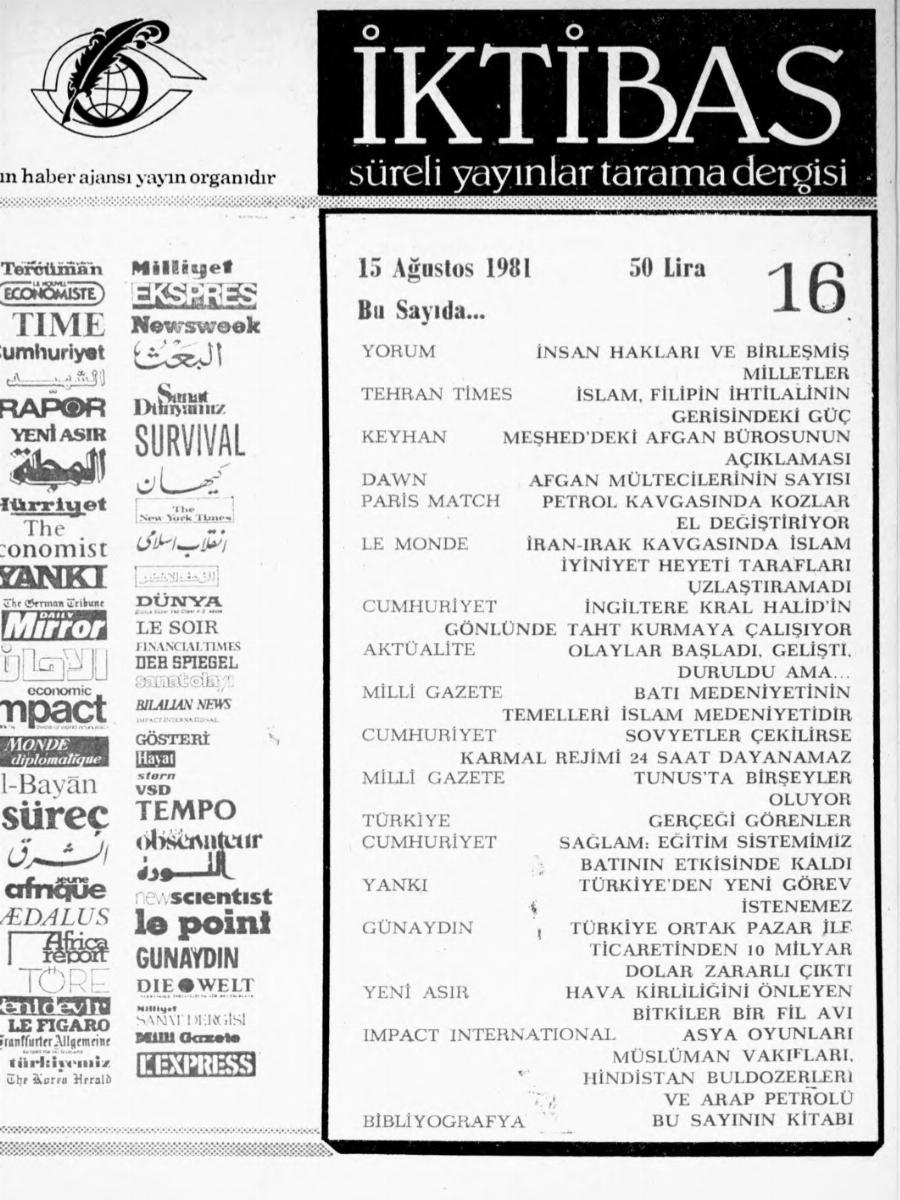 1. Cilt 16. Sayı Kapağı