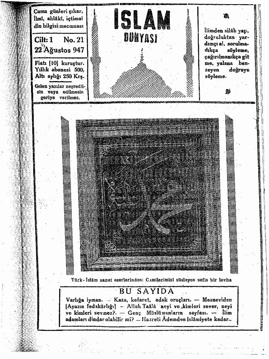 1. Cilt 21. Sayı Kapağı
