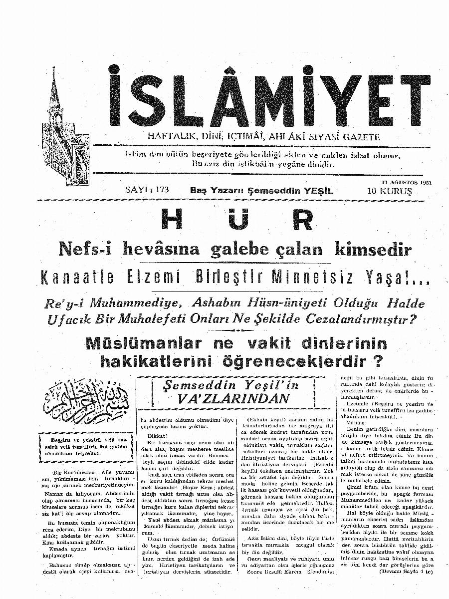 4. Cilt 173. Sayı Kapağı