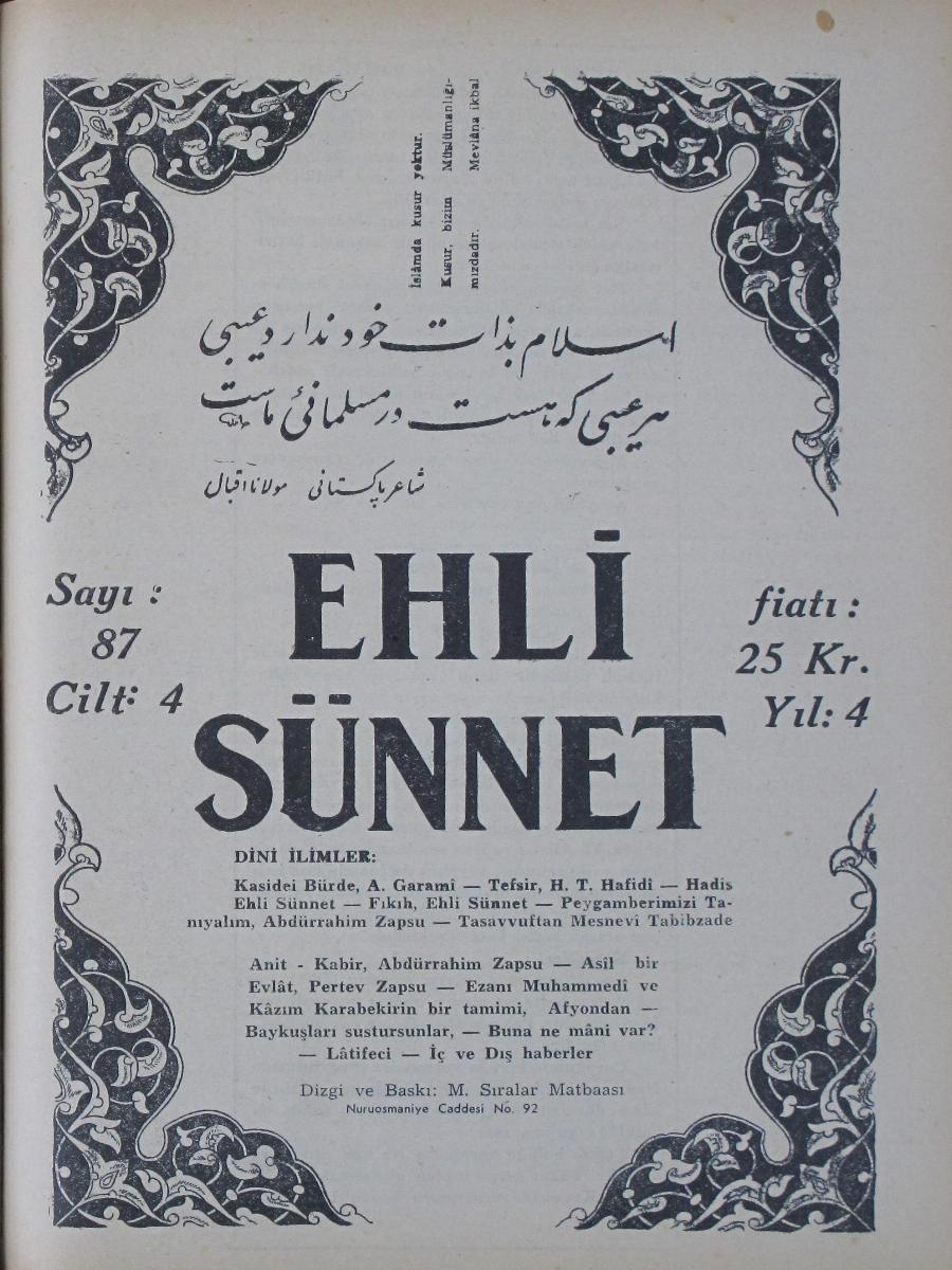 4. Cilt 87. Sayı Kapağı