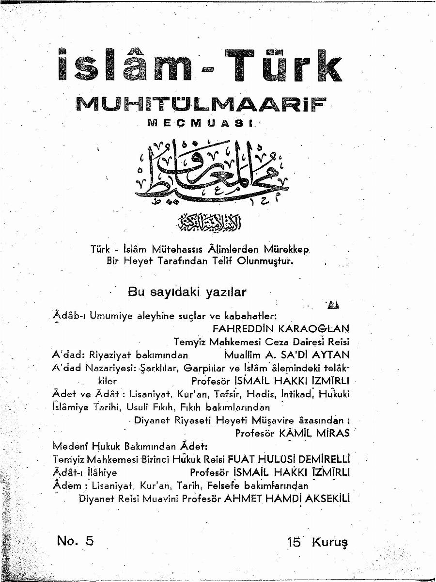 1. Cilt 5. Sayı Kapağı