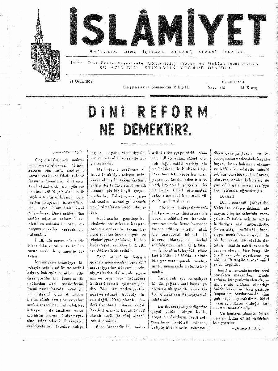 9. Cilt 445. Sayı Kapağı